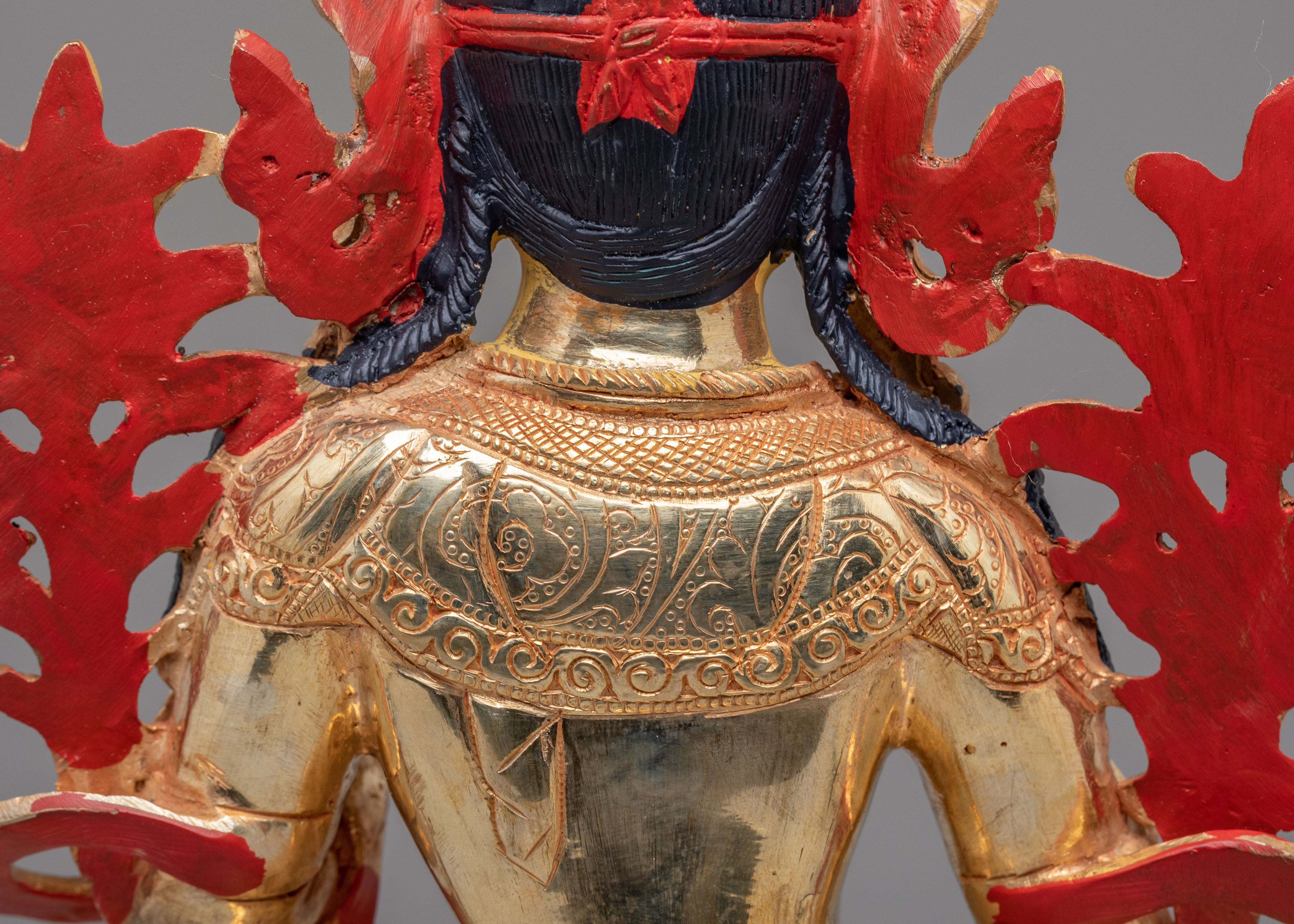 Sacred Green Tara Sculpture | Copper Body with 24K Gold Plating and Gemstones