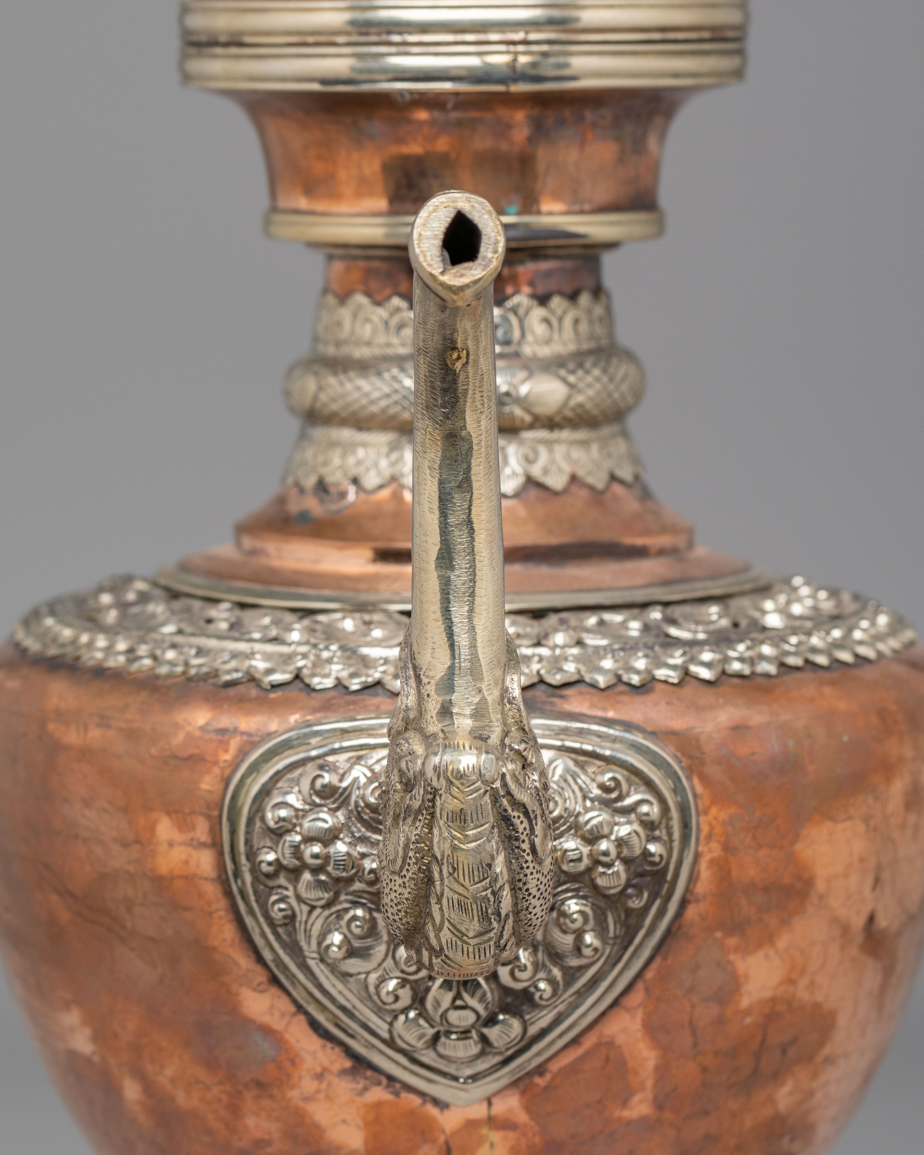 Himalayan Sacred Tea Pot Set | Handcrafted Copper and White Metal Vessels