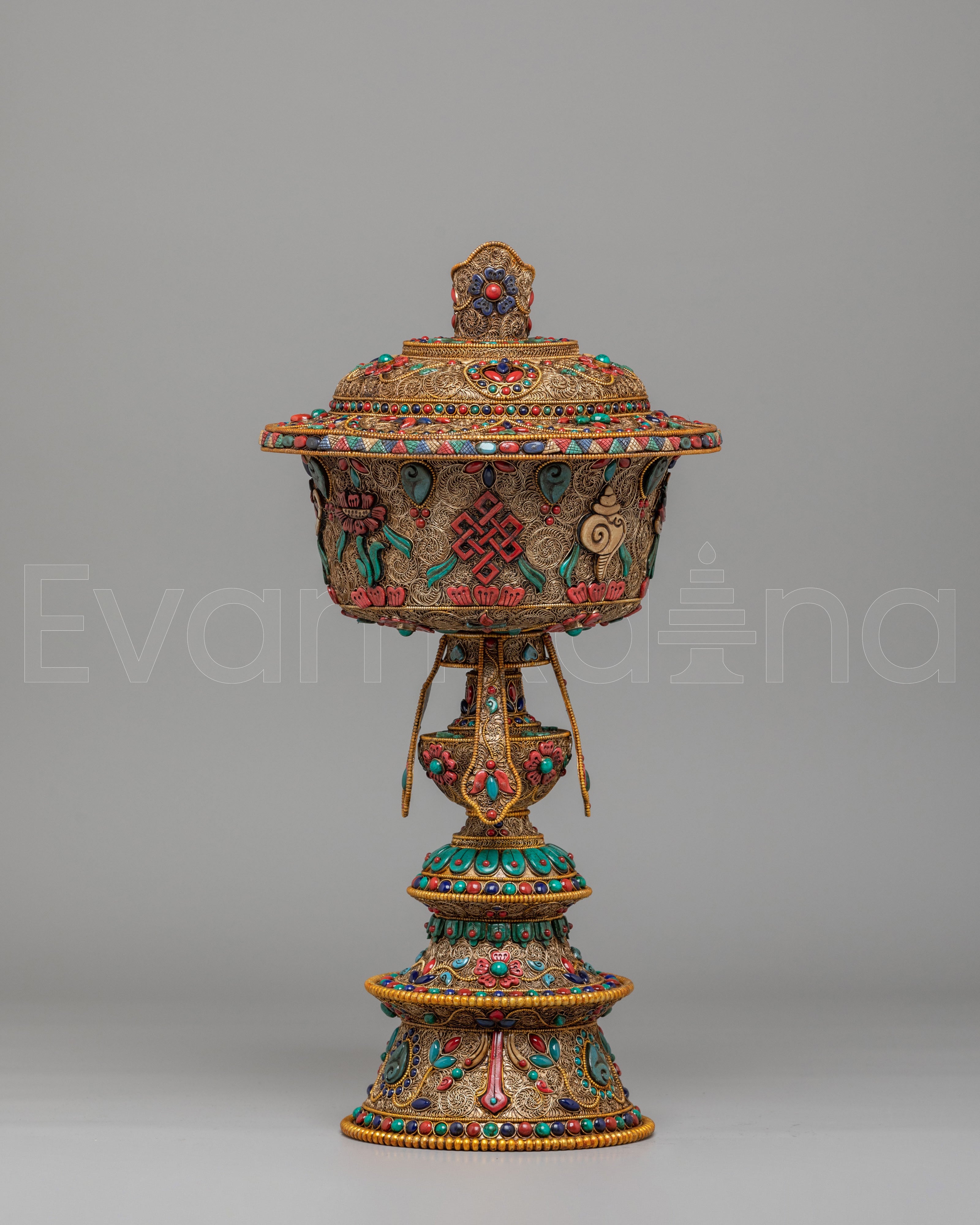 Spiritual Himalayan Butter Lamp | Handcrafted Copper & Gemstone Altar Decor