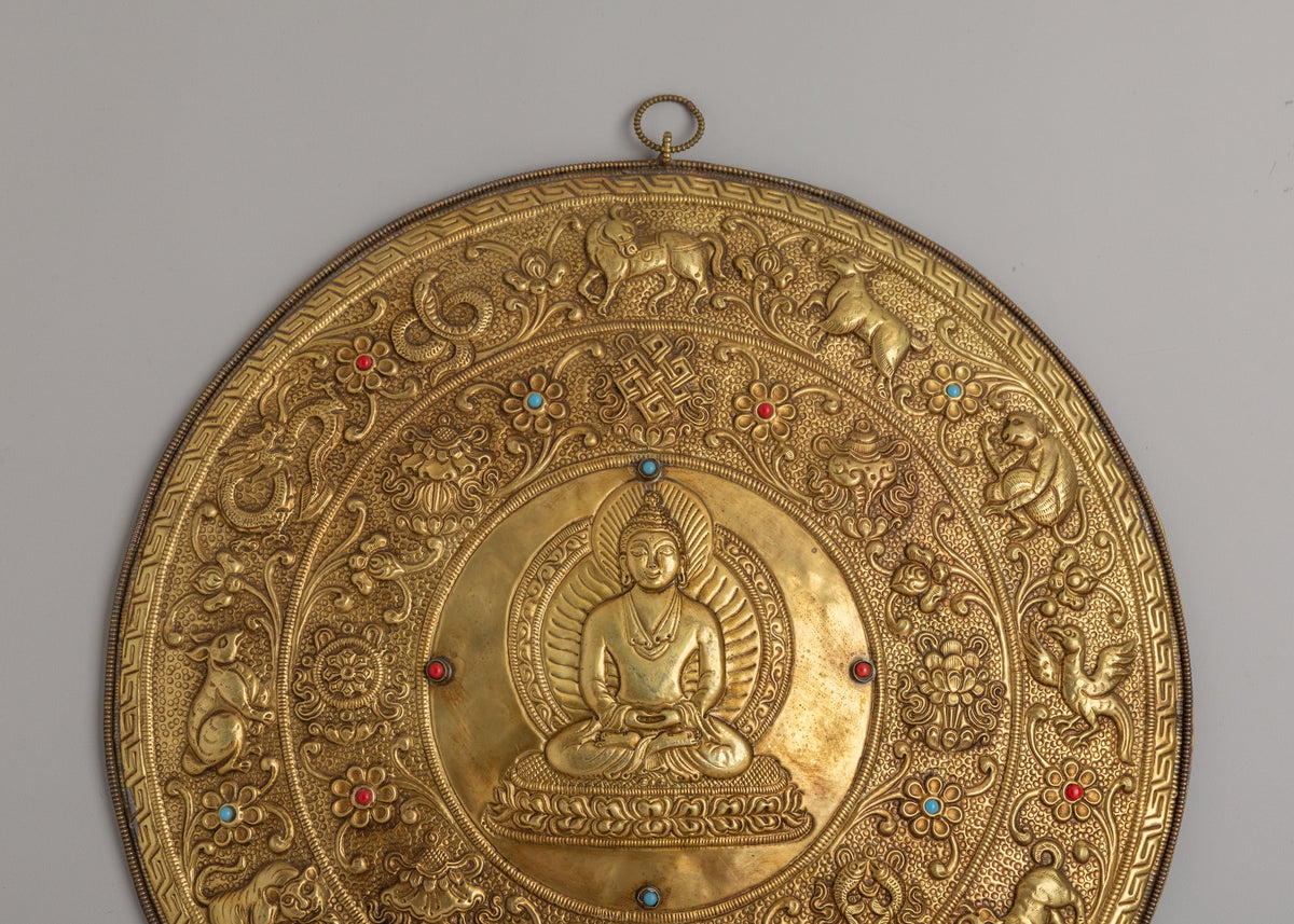 Buddha Mandala Wall Hanging | Handcrafted Copper Mandala with Gemstones
