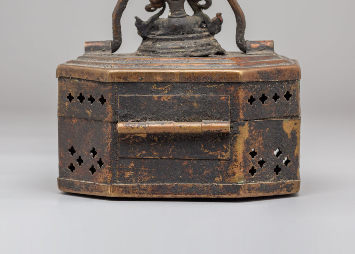 Jewellery Box With Buddhist Deity Carvings | Handcrafted Brass Copper Box