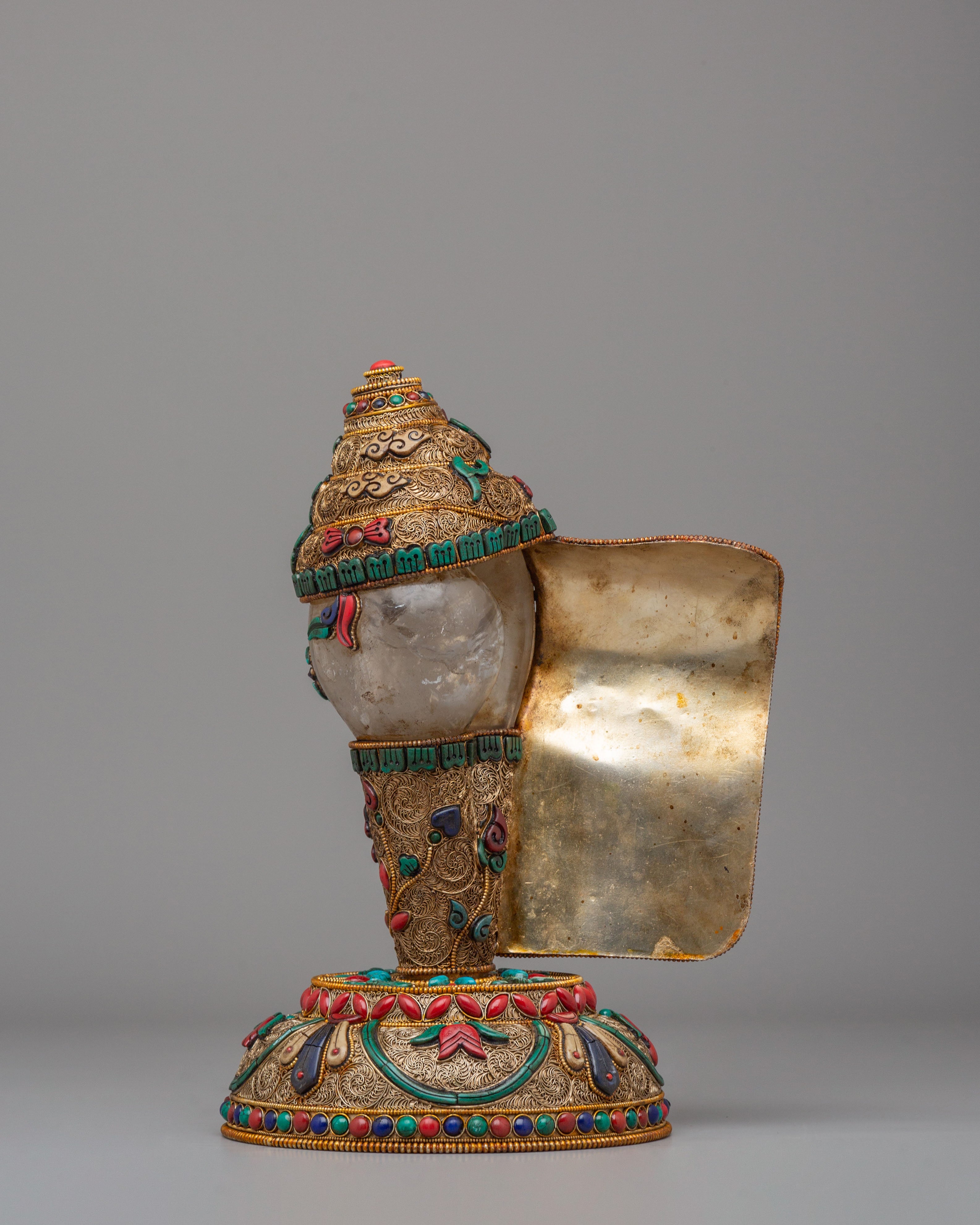 Sacred Ritual Conch | Copper Crystal Buddhist Altar Decor