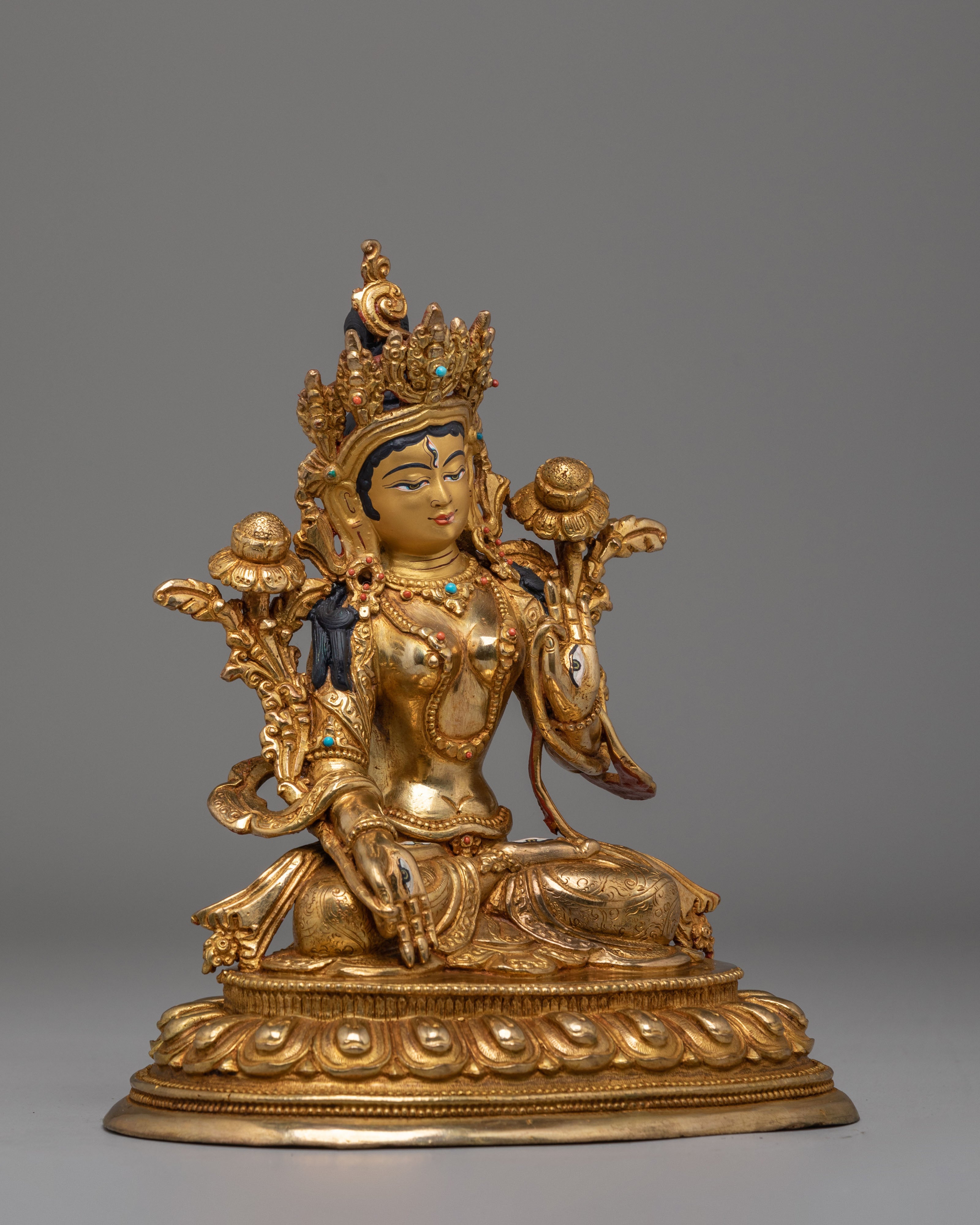 Seven-Eyed White Tara Deity Statue | Traditional Vajrayana Sacred Art