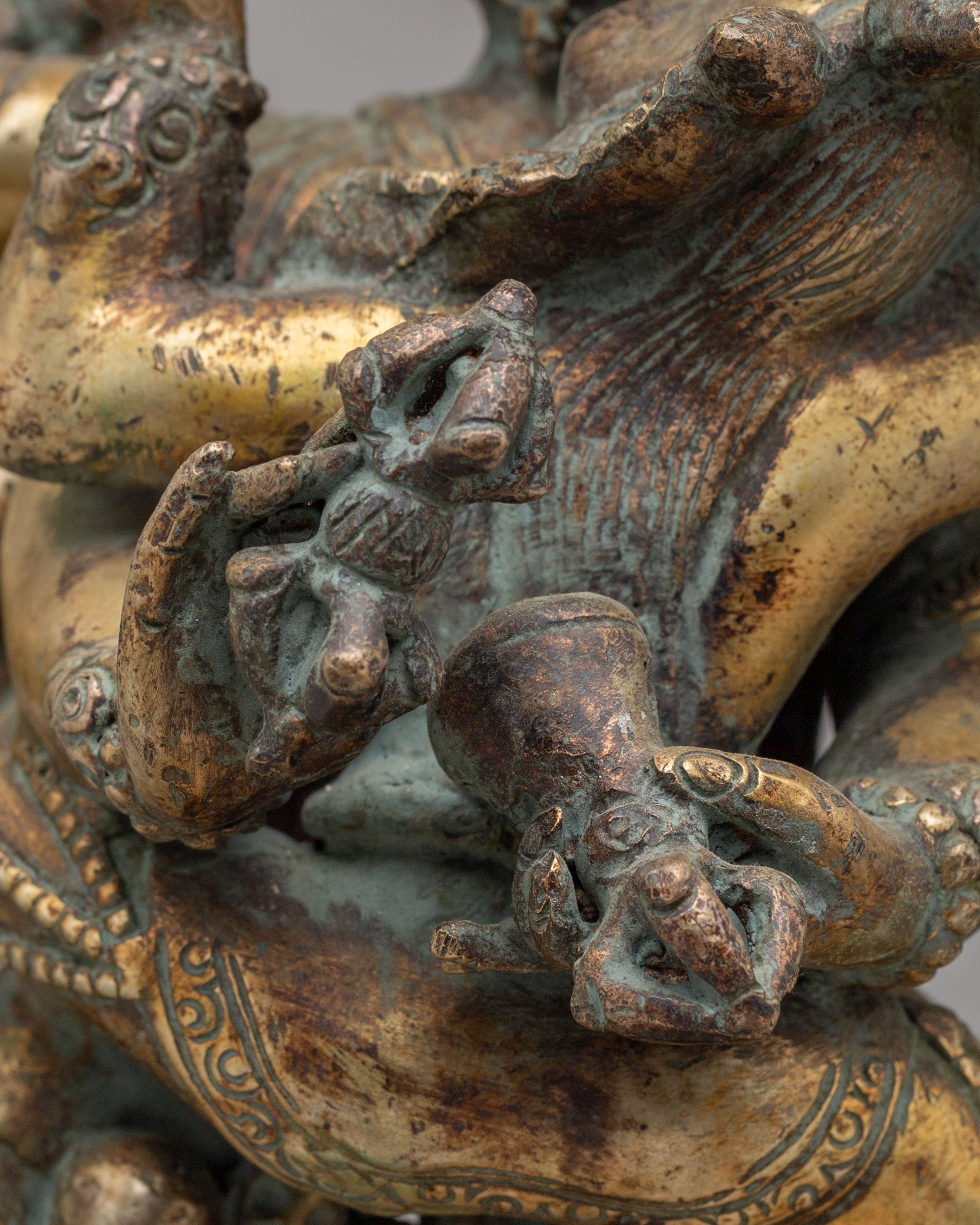 Mahakala With Consort Statue | Tibetan Protector Deity Statue