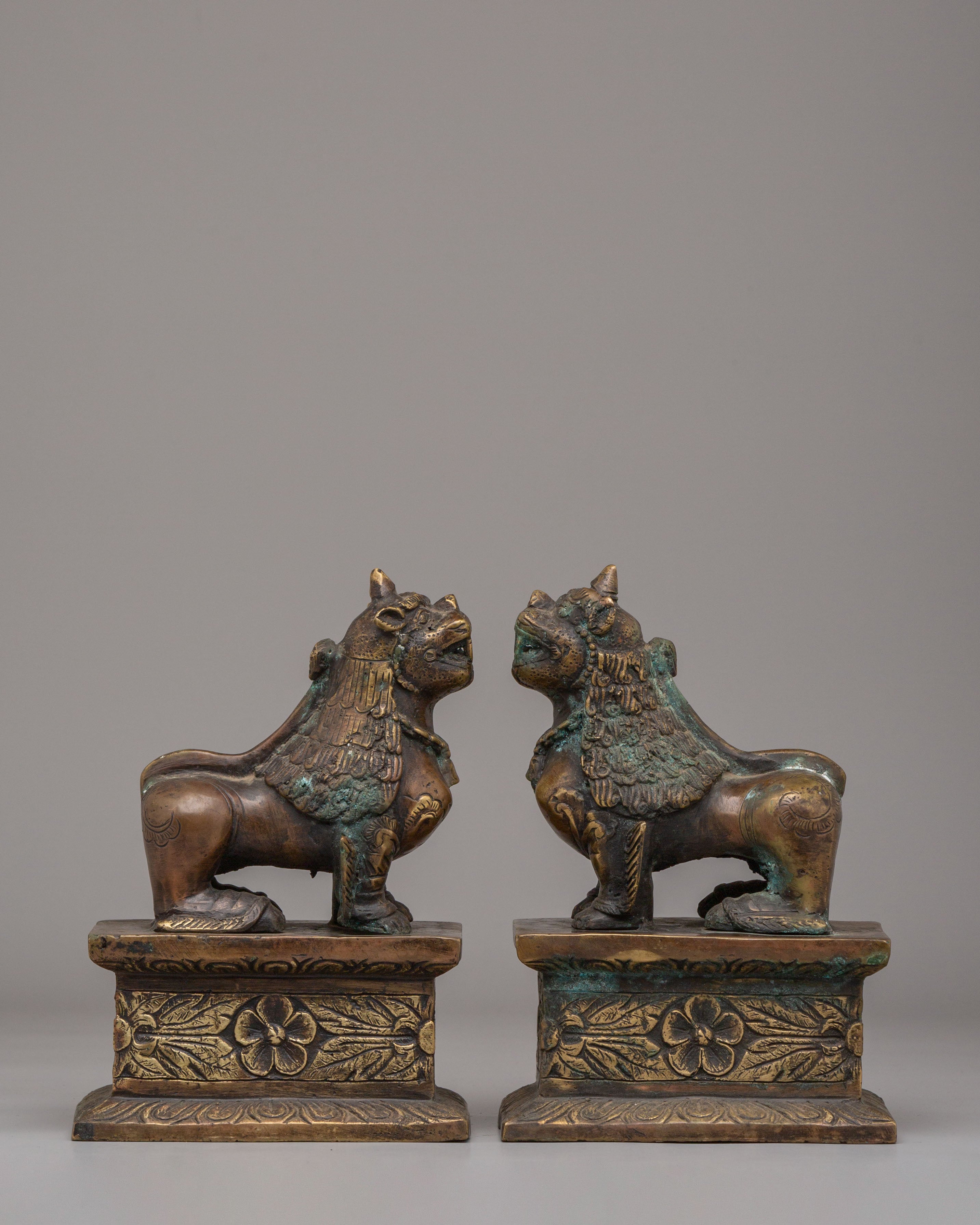 Buddhist Guardian Lion Sculpture Set | Symbol of Protection & Strength