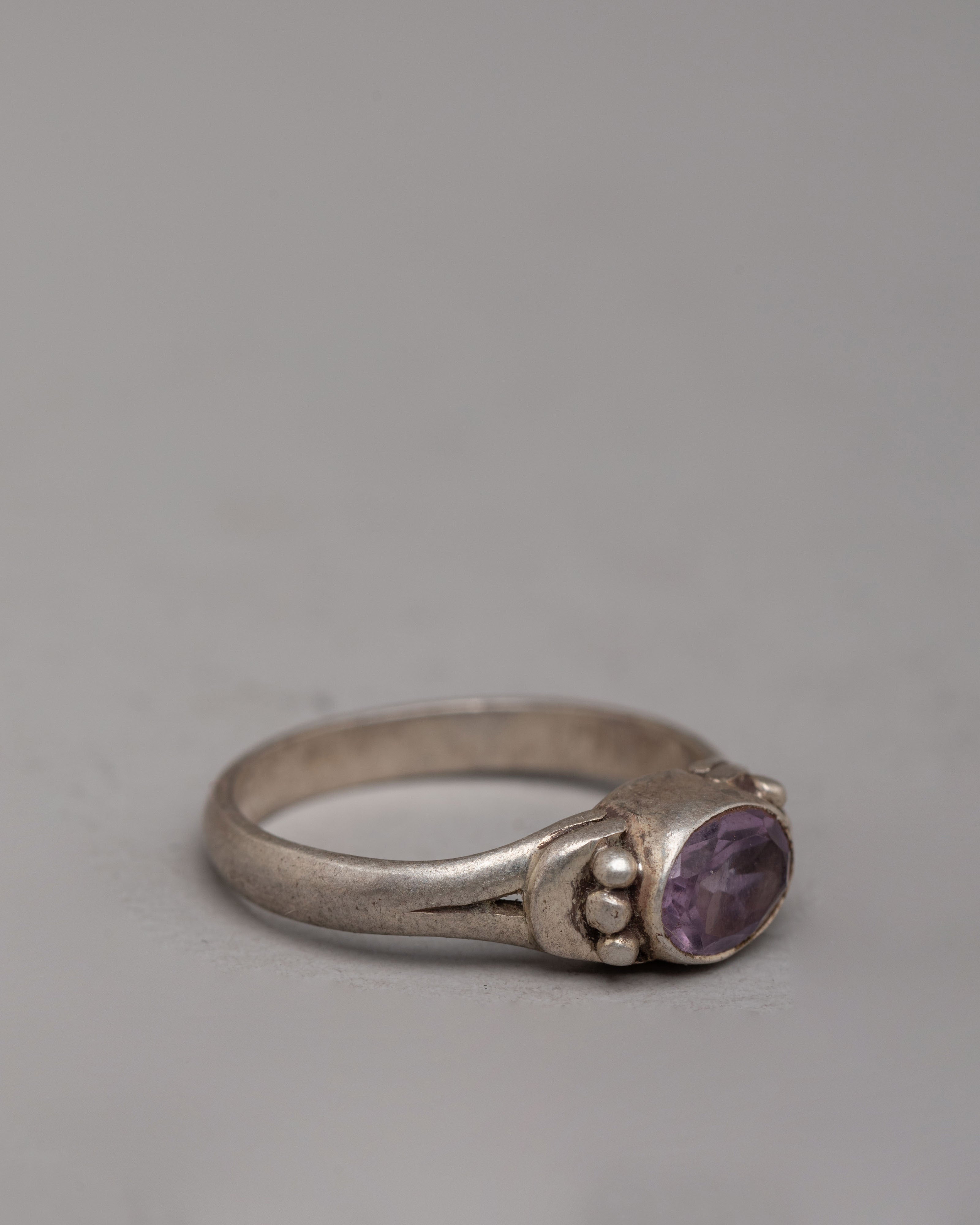 Handcrafted Tibetan Ring | Silver Jewelry with Natural Zircon