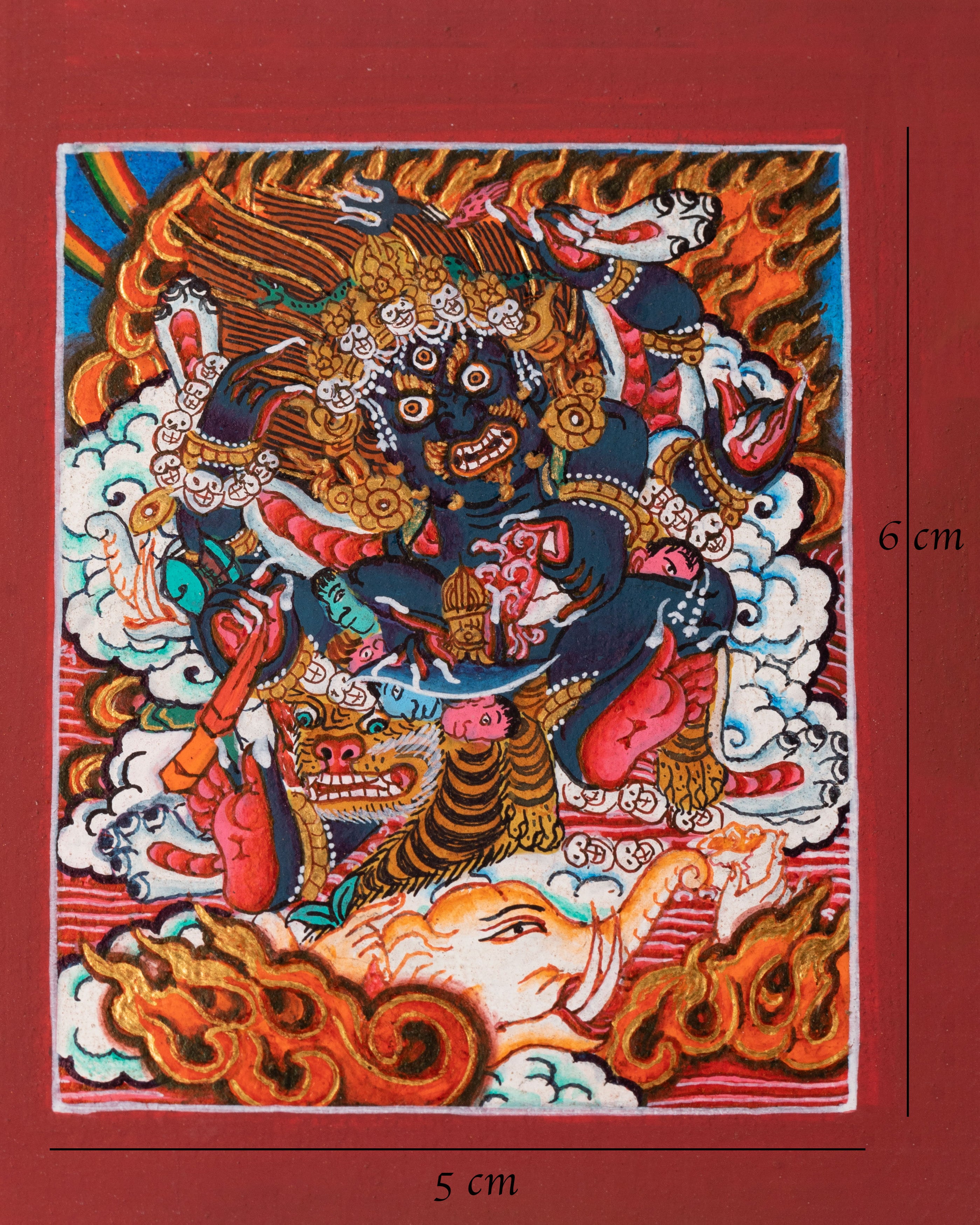 Tibetan Six-Armed Mahakala Thangka for Locket | Handcrafted Artwork