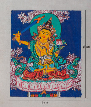 Manjushri Handmade Thangka For Locket | Spiritual Manjushri Artwork