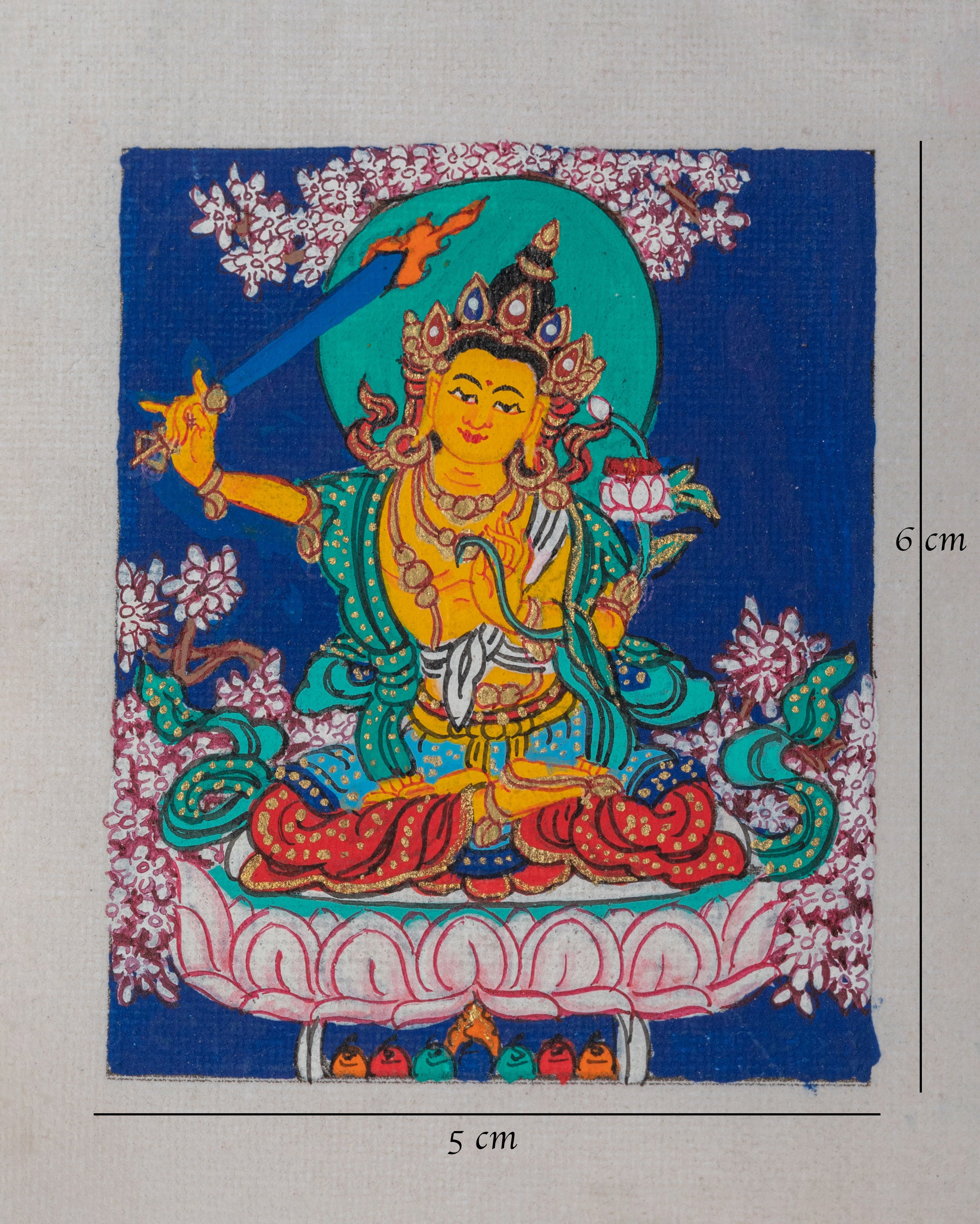 Manjushri Handmade Thangka For Locket | Spiritual Manjushri Artwork