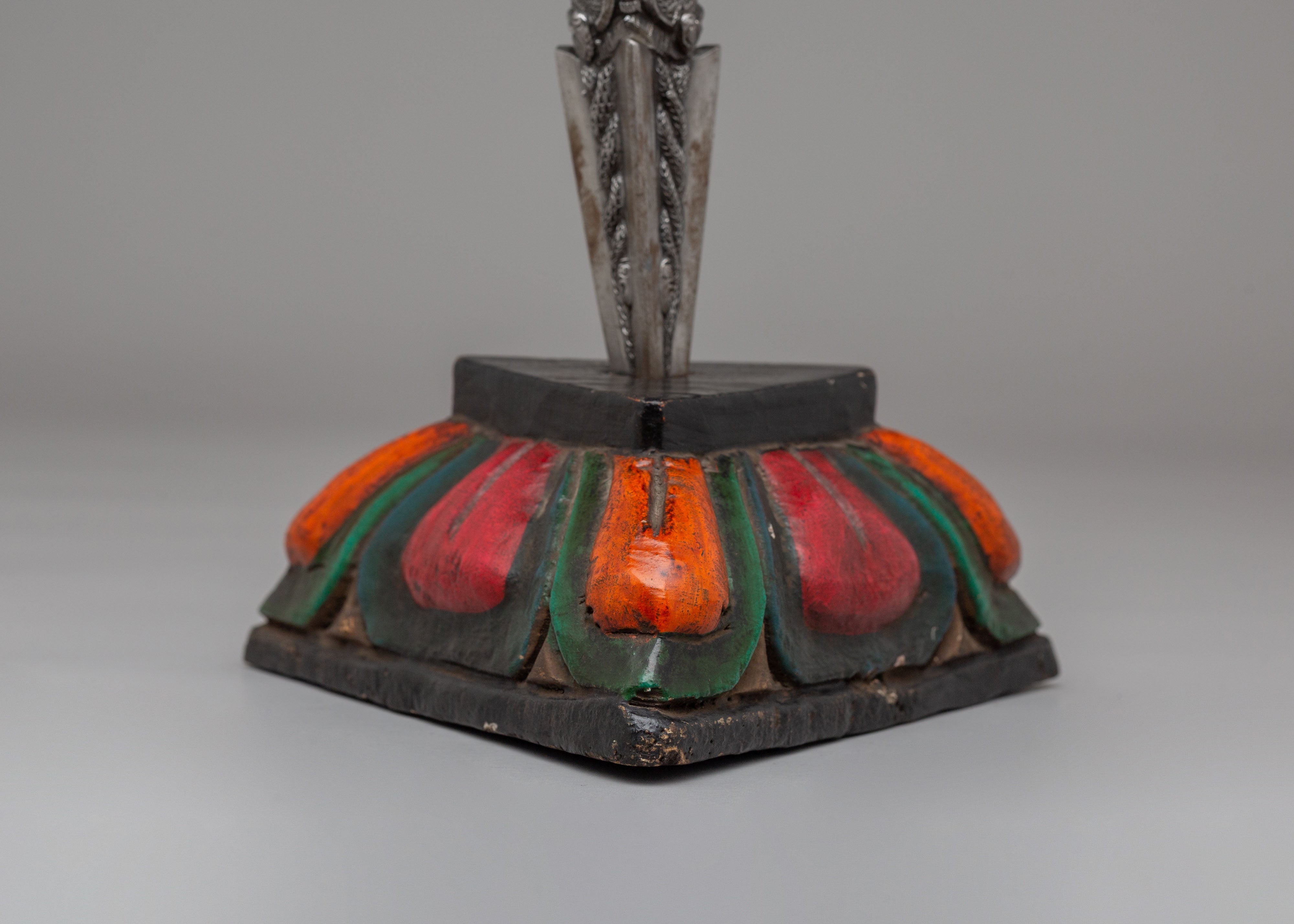 Handmade Tibetan Ritual Dagger | Hayagriva Altar Tool with Wooden Base for Meditation