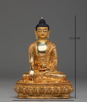 Shakyamuni Buddha Handmade Sacred Statue | Gold Plated Copper Figurine