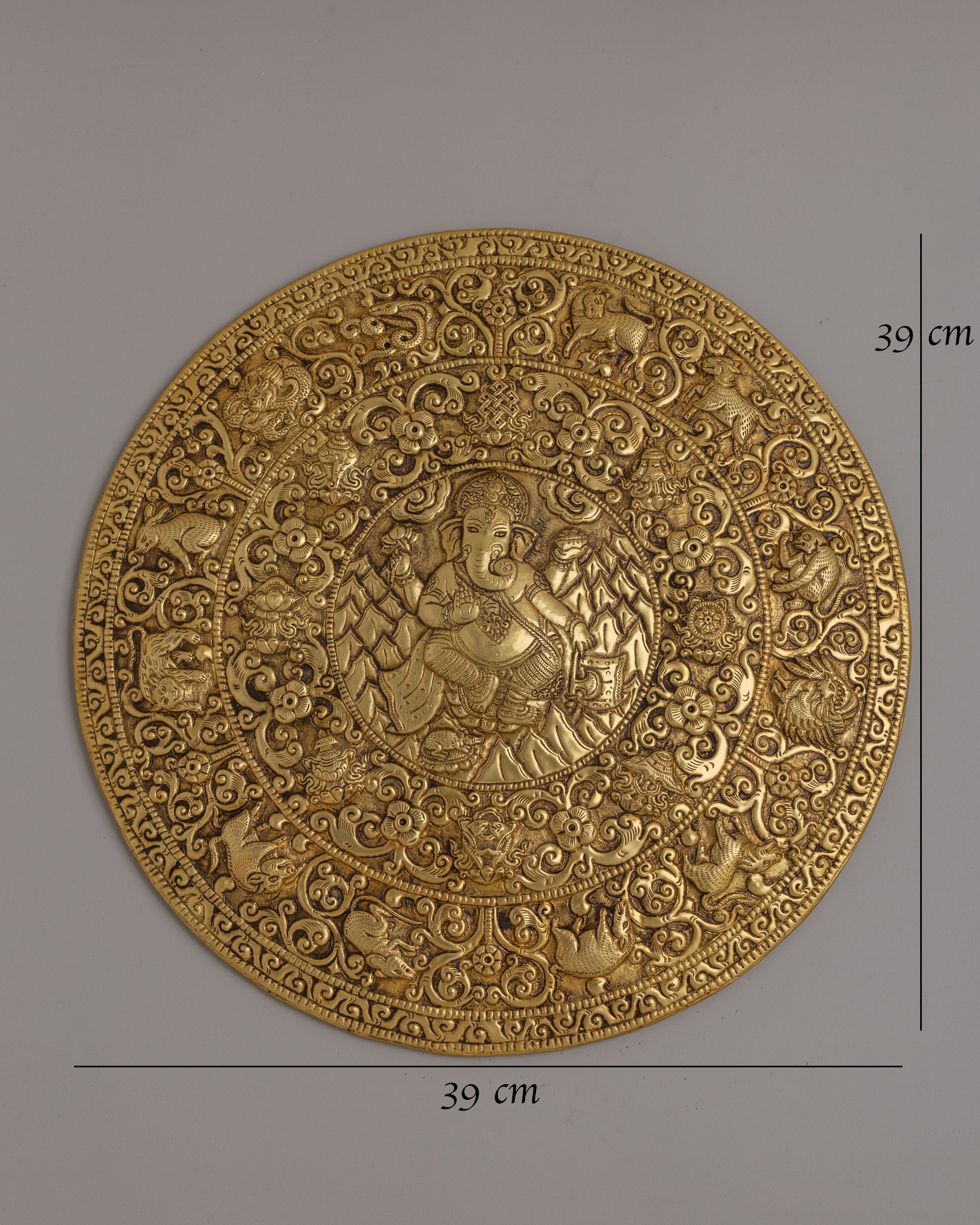 Traditional Ganesha Mandala Wall Hanging | Gemstone Inlaid Copper
