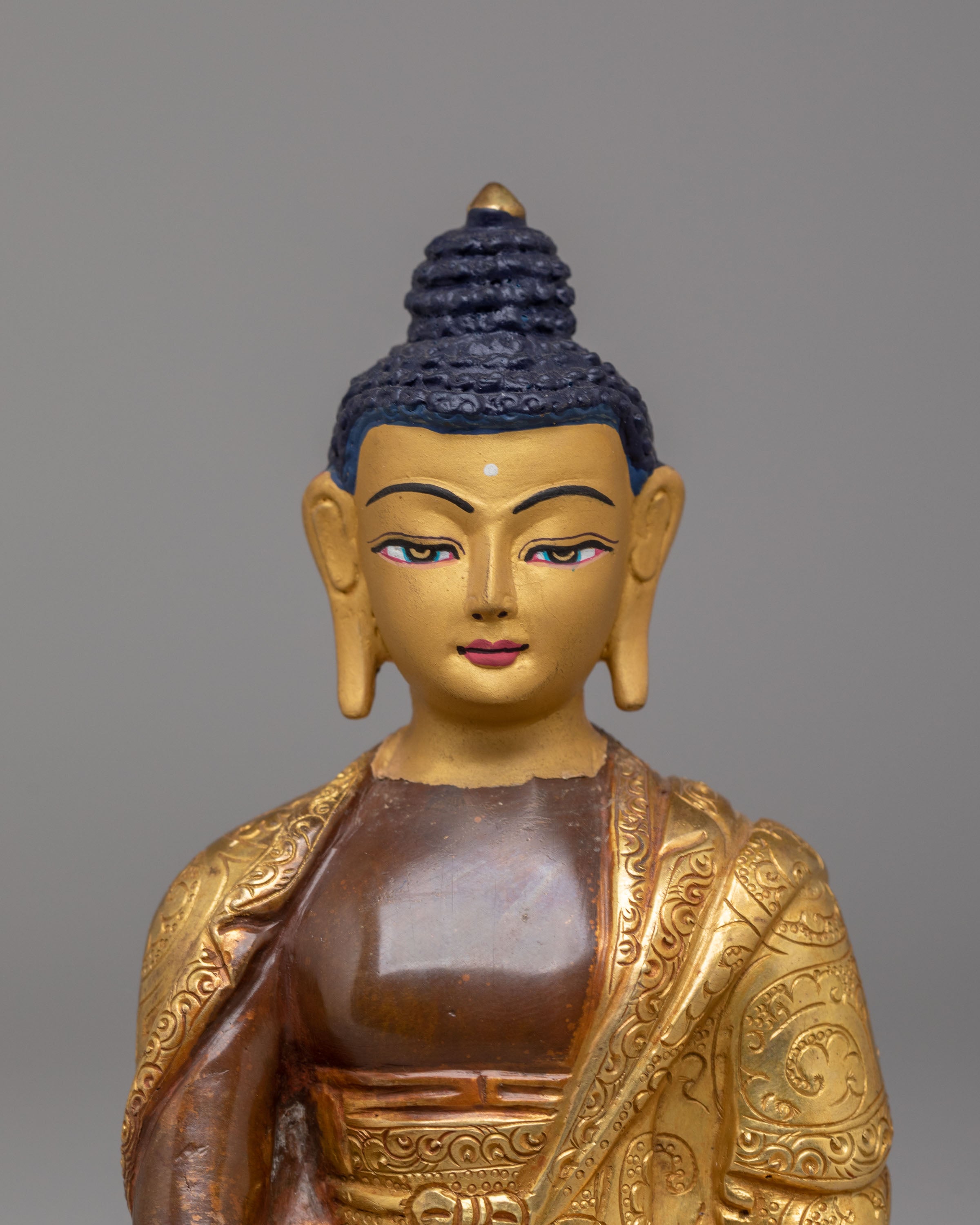 Himalayan Altar Shakyamuni Buddha Statue | Oxidized Copper Body with 24K Gold Plating