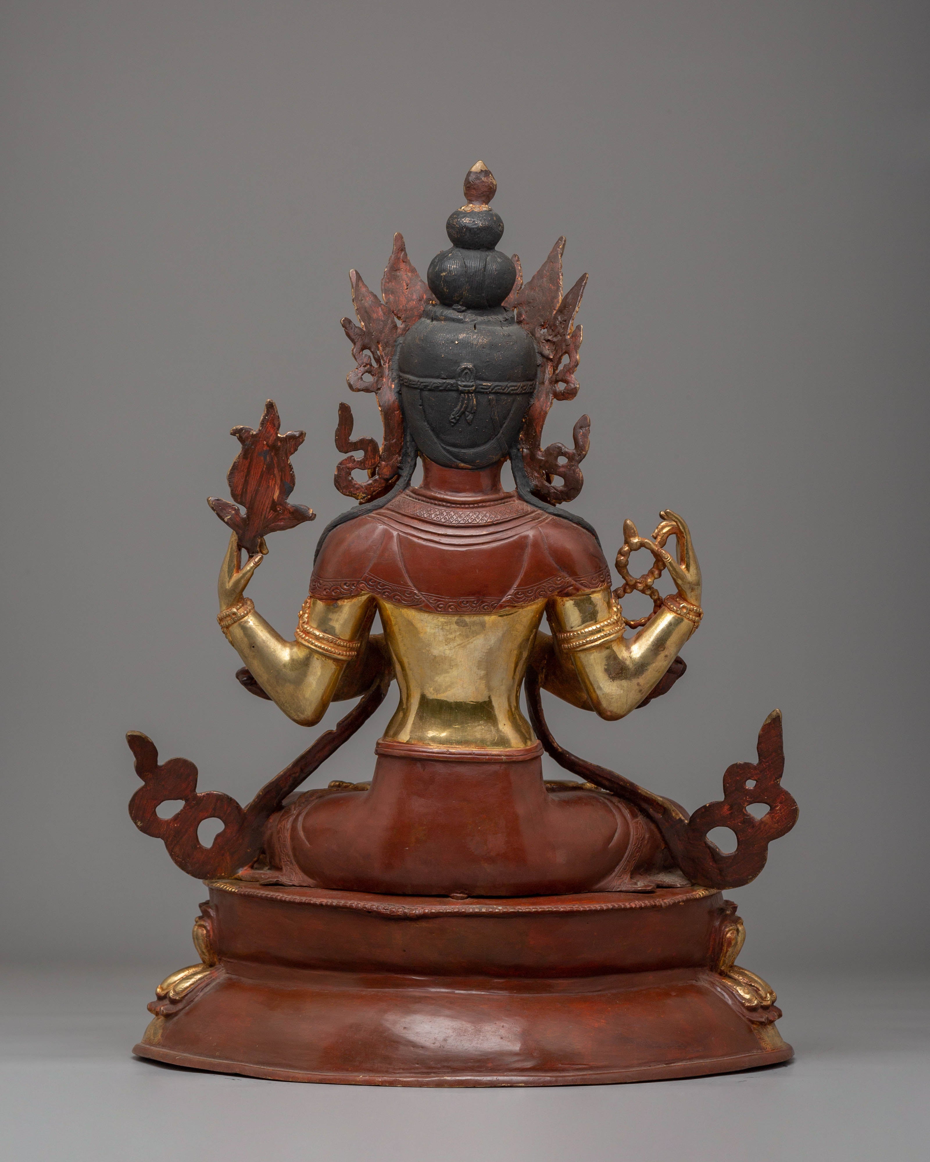 Handcrafted Chenrezig Golden Statue | Tibetan Buddhist Deity