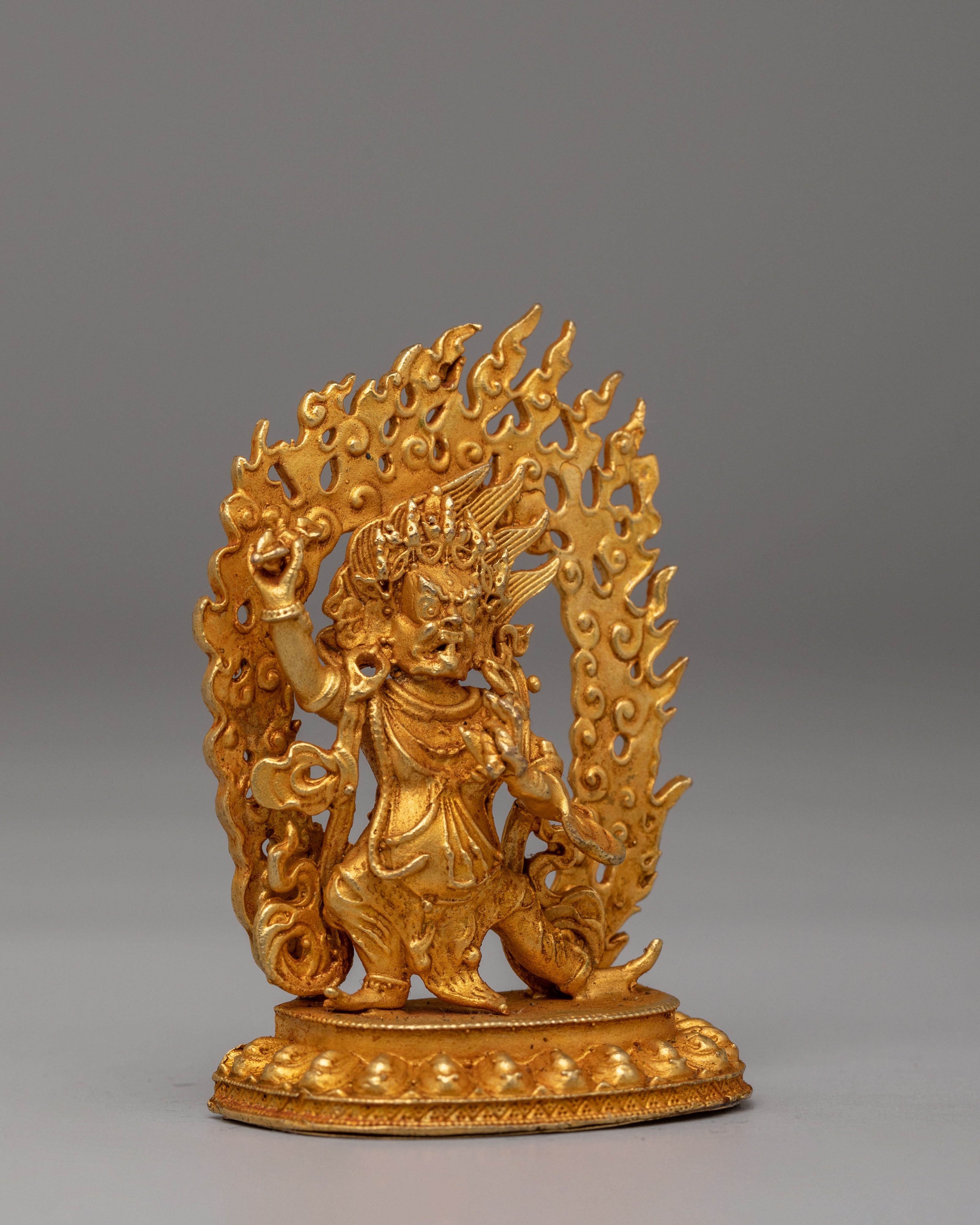 Tibetan Vajrapani Wrathful Deity Sculpture | Gold Plated Copper Statue for Altar