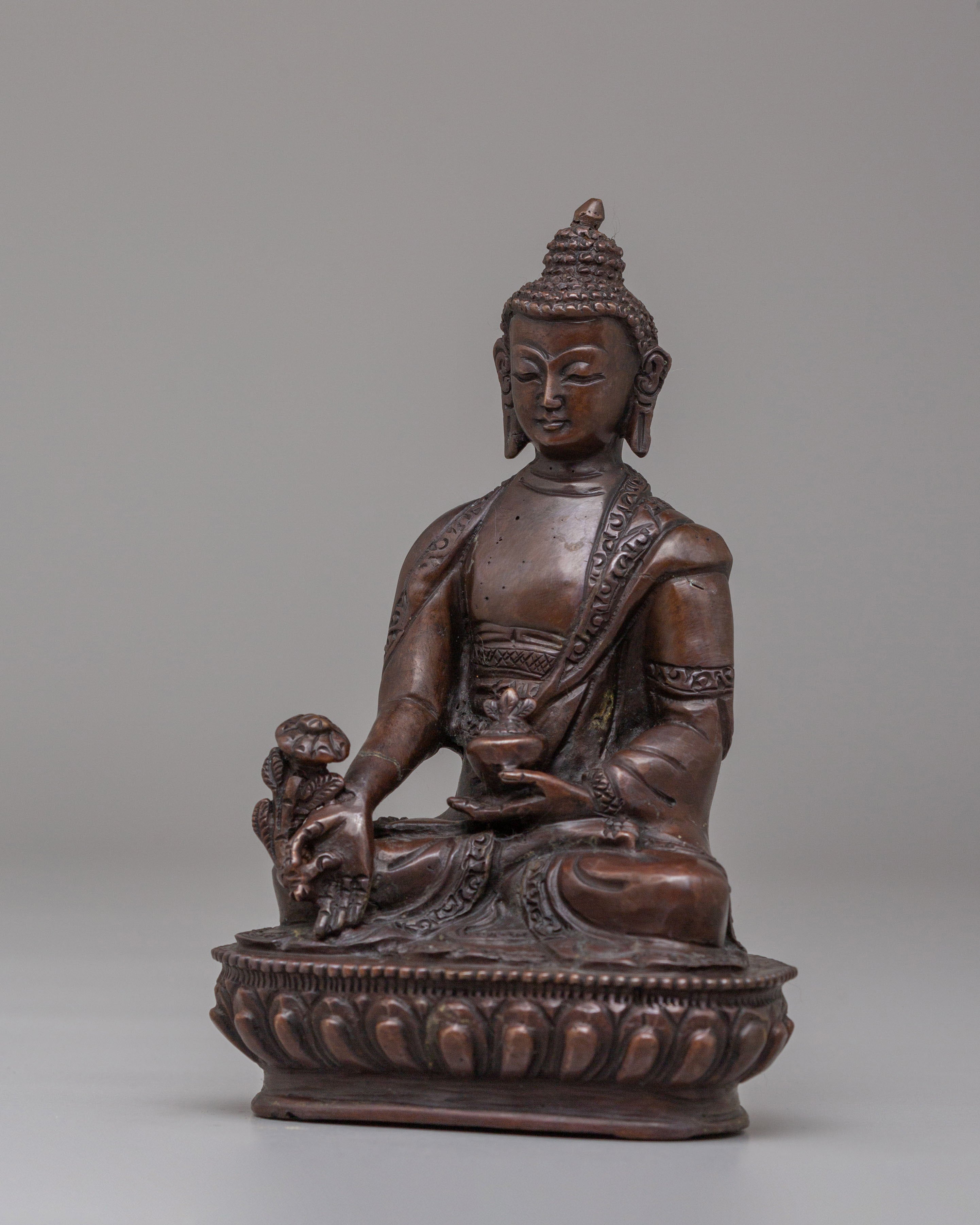 Buddha of Healing Altar Statue | Oxidized Copper Medicine Buddha Sculpture