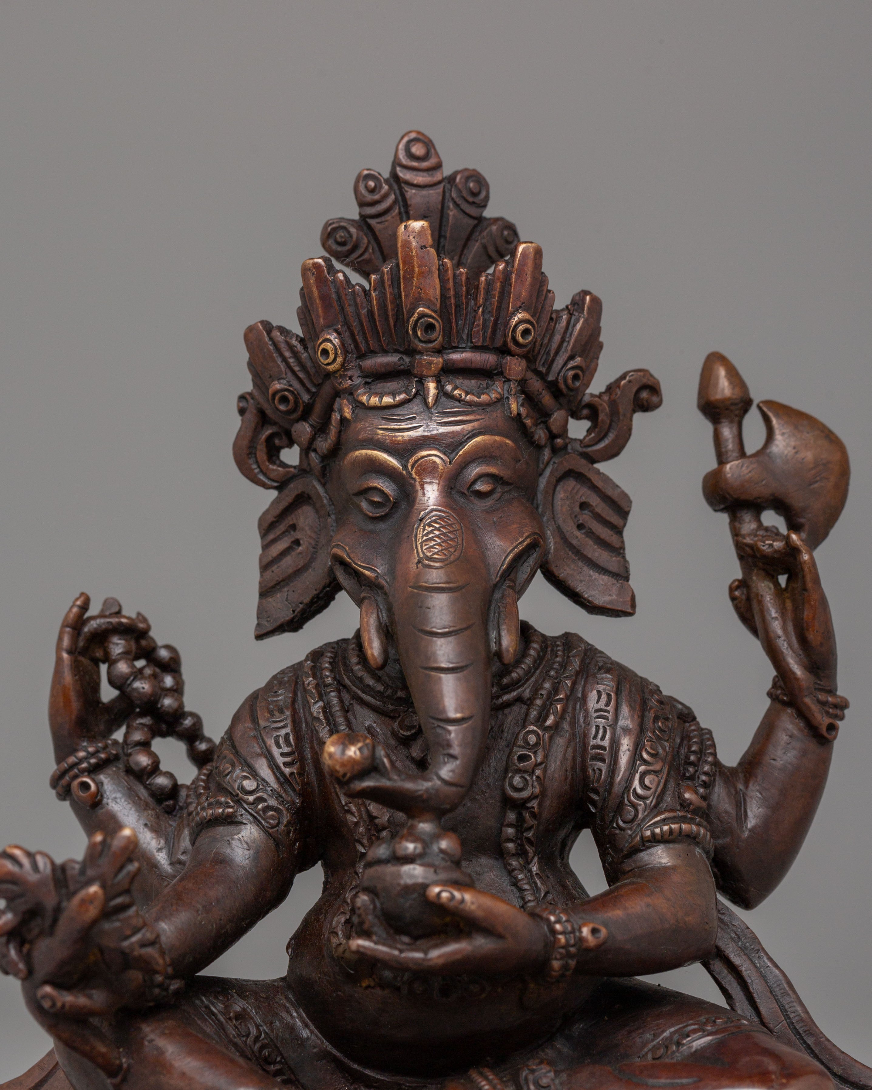 Sacred Ganesh Altar Statue | Handcrafted Oxidized Copper Body