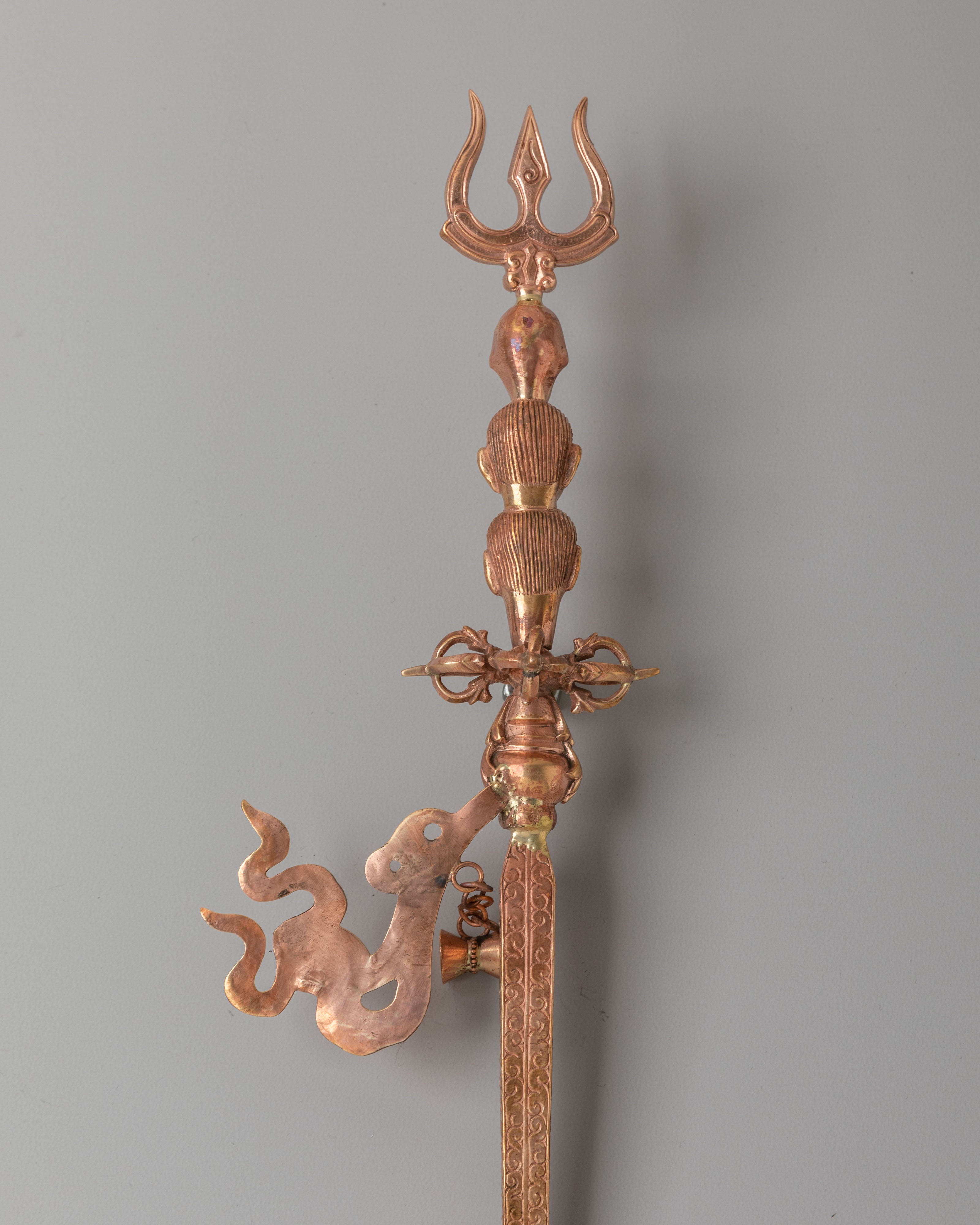 Traditional Khatvanga Buddhist Ceremonial Staff | Copper Ritual Staff