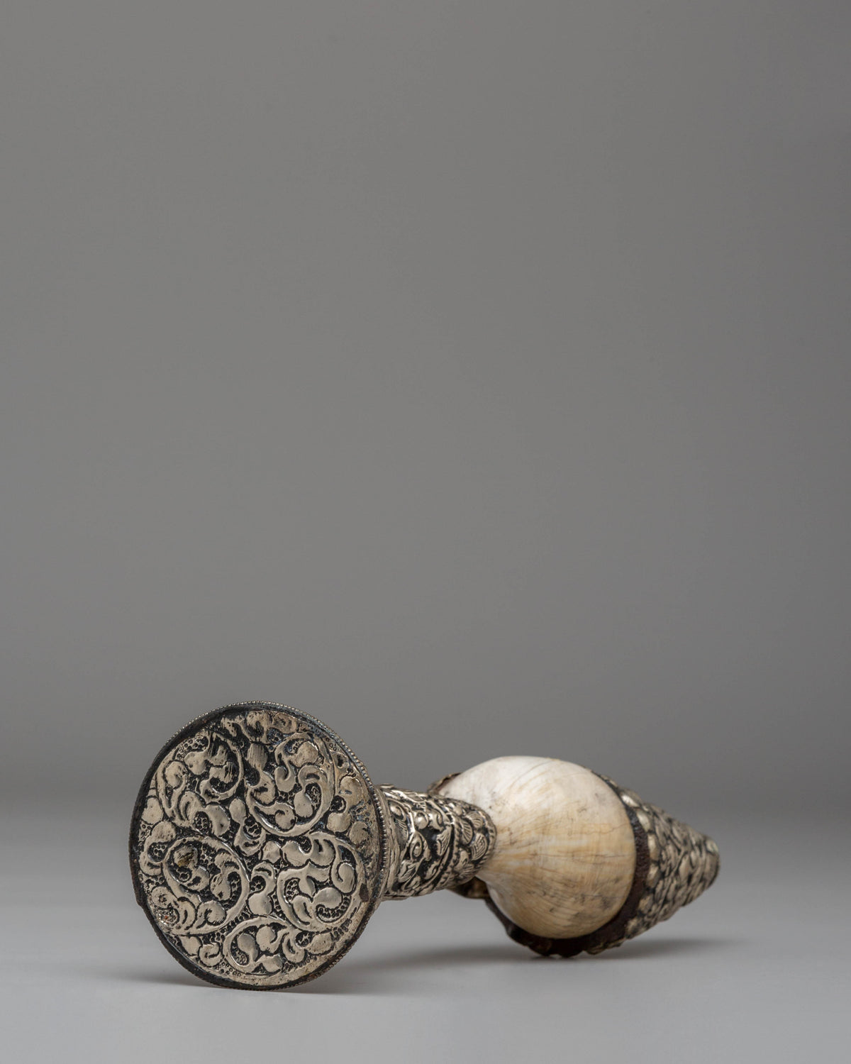 Tibetan Stamp for Rituals | Silver & Conch Shell Buddhist Ritual Object