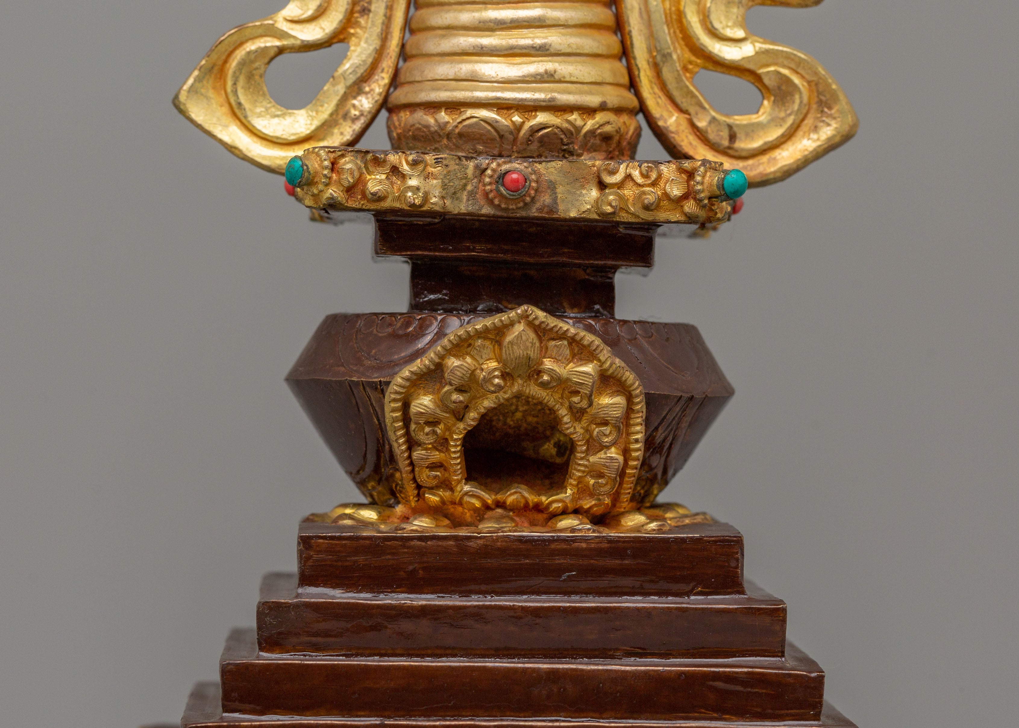 Handcrafted Altar Enlightenment Stupa | Tibetan Copper Spiritual Sculpture