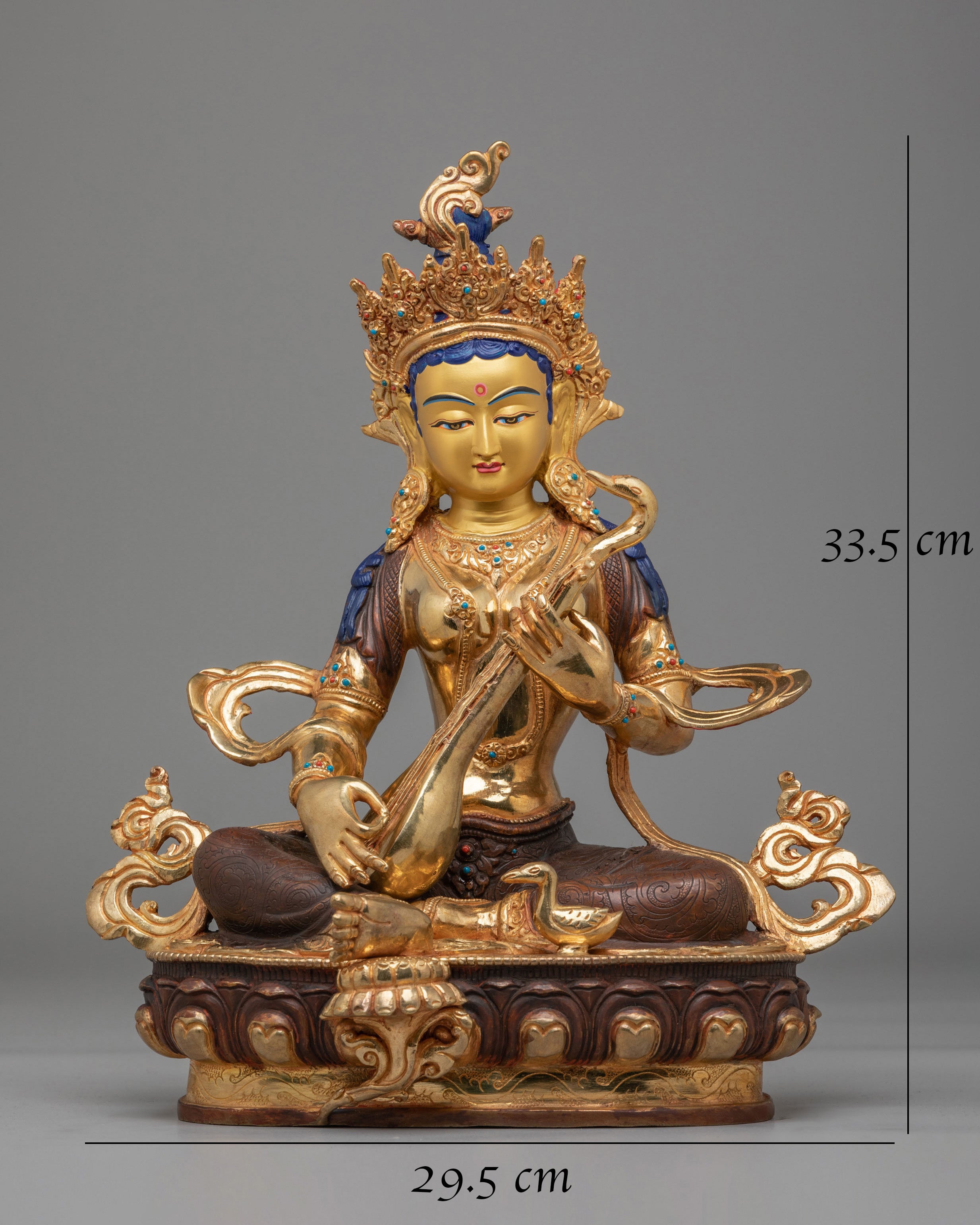 Saraswati Statue for Wisdom | 24K Gold Plated Copper Saraswati