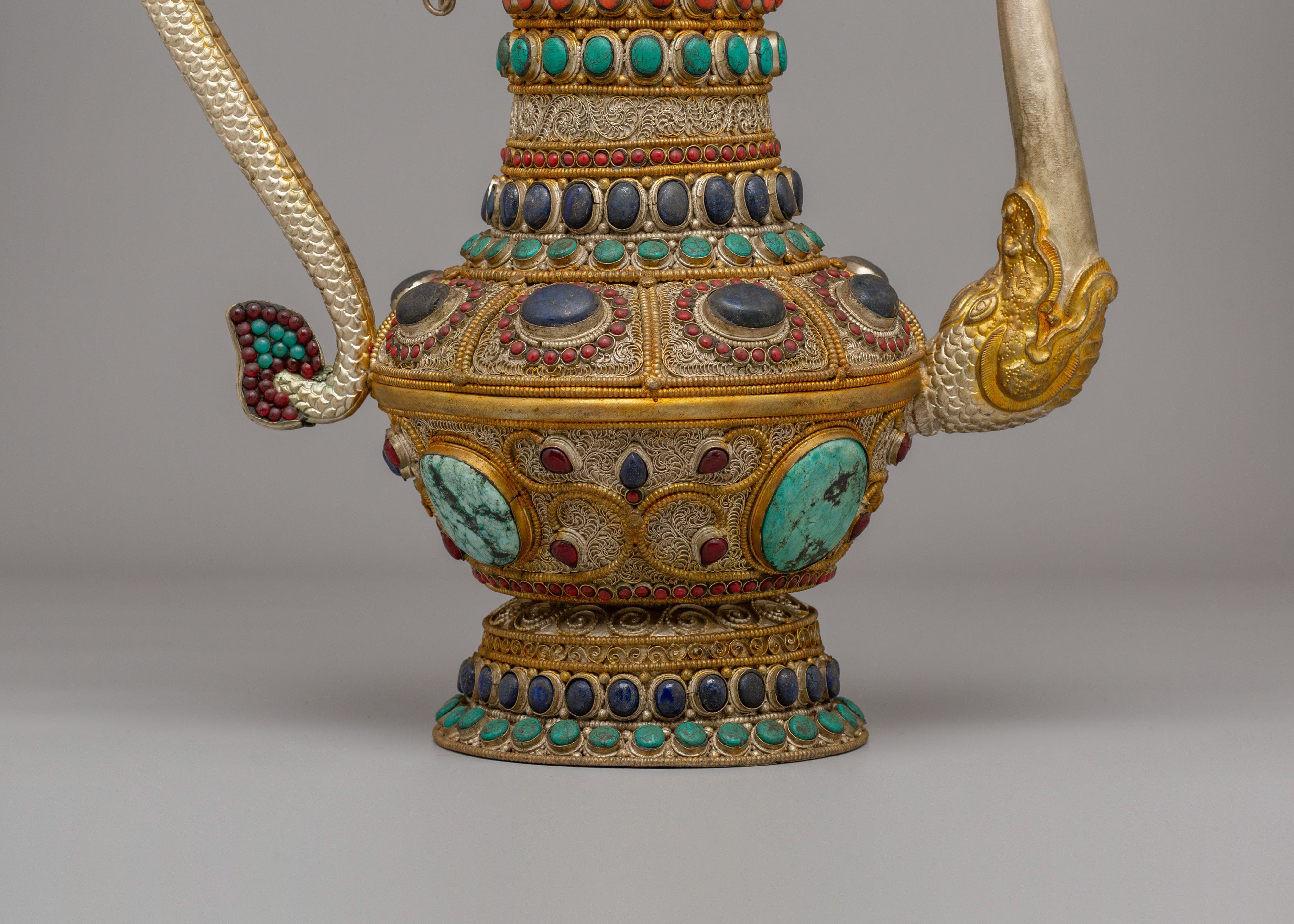 Himalayan Decorative Tea Pot | Copper & Gemstone Home Accent