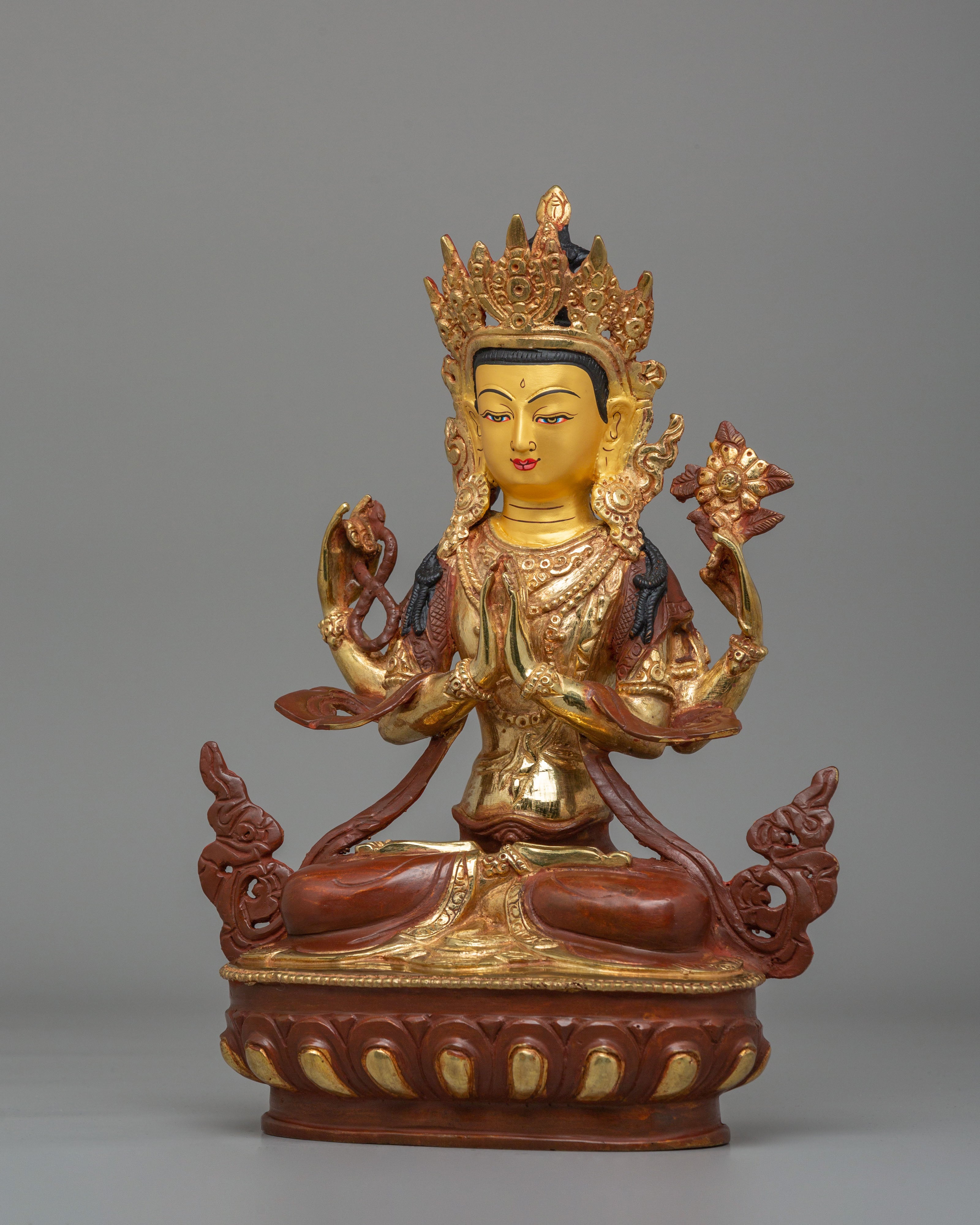 Handmade Four Armed Chenrezig Statue | Tibetan Bodhisattva of Compassion