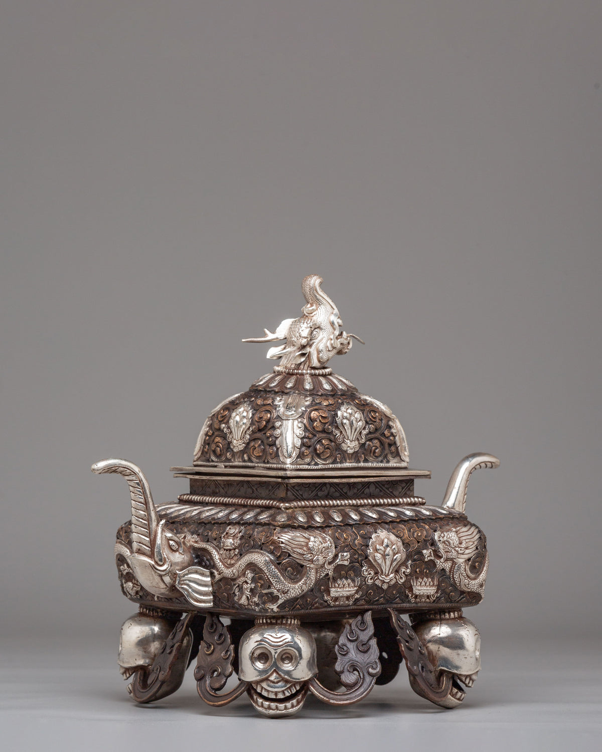 Decorative Buddhist Incense Burner | Silver Plated Copper Artwork