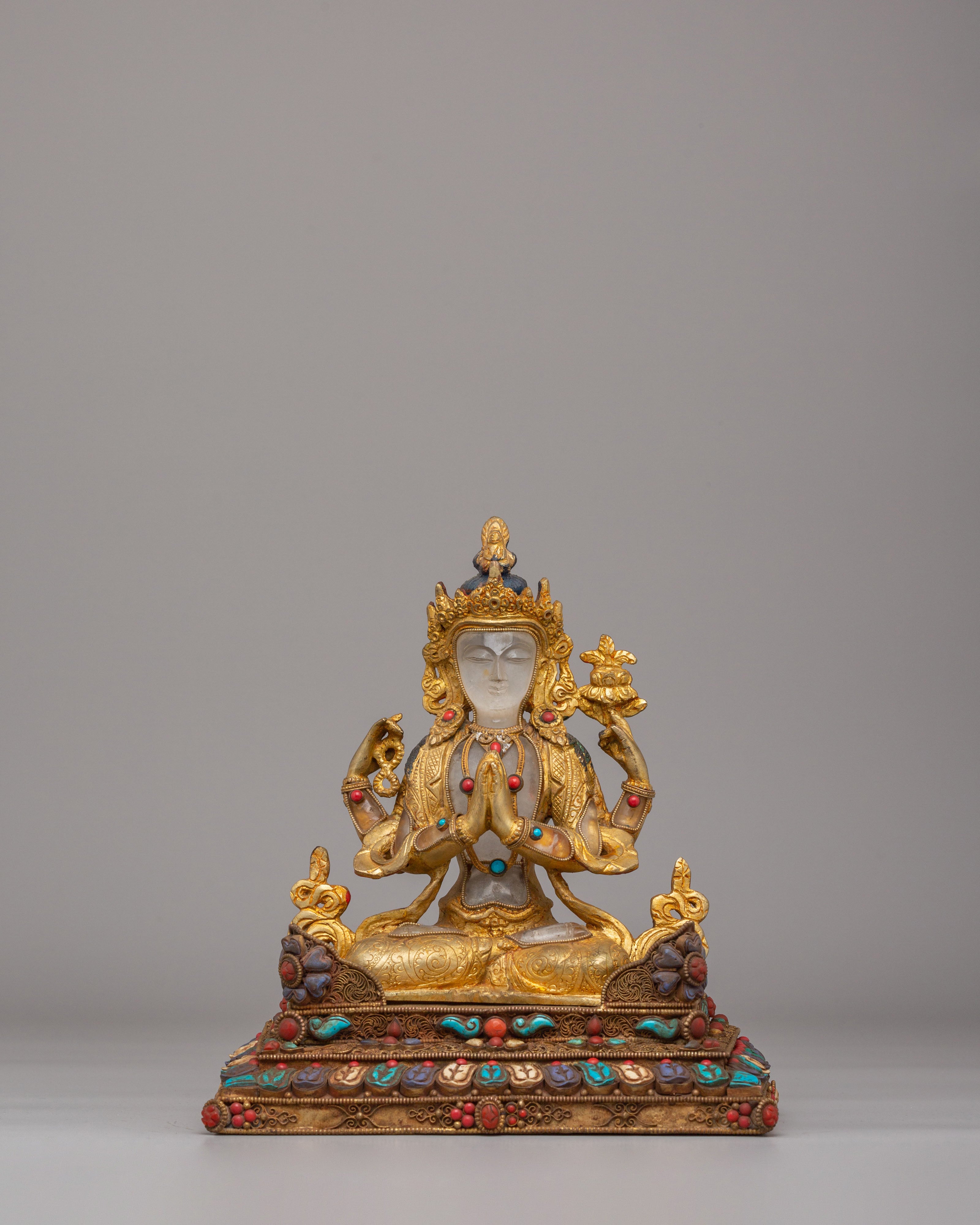 Handmade Chenrezig Statue on Throne | Tibetan Bodhisattva Statue
