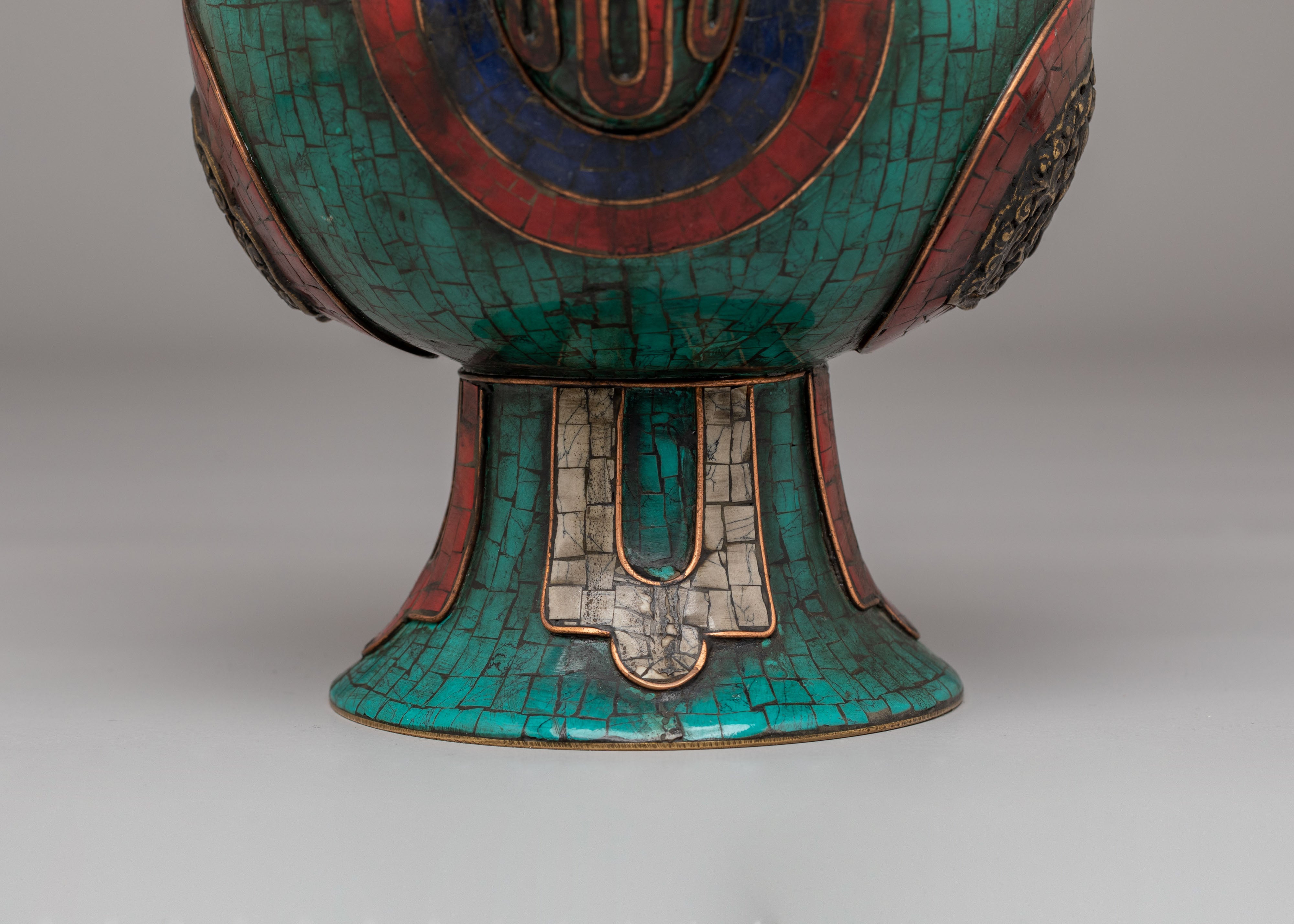 Sacred Tibetan Teapot With Bird Design | Handcrafted Copper Pot