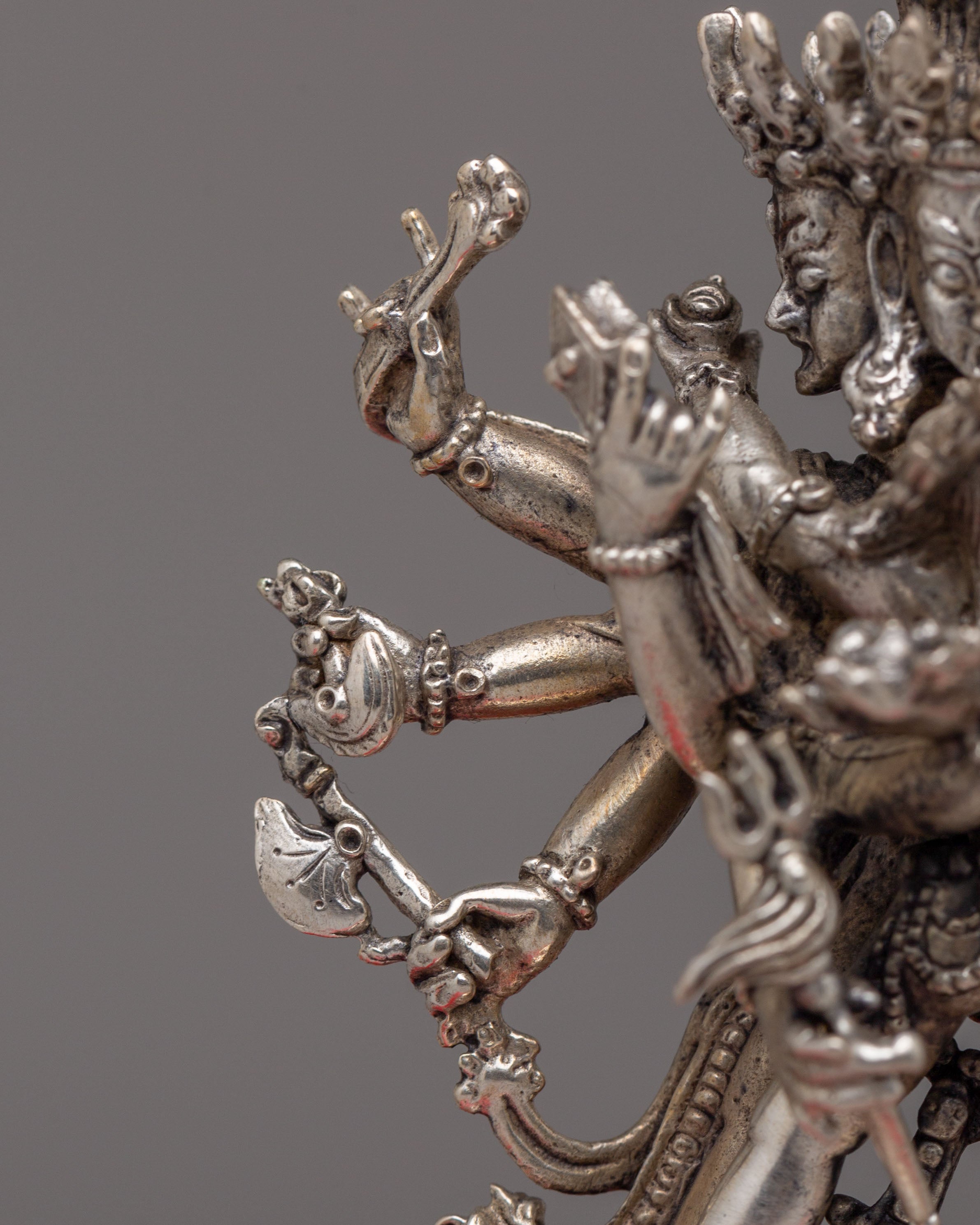 Tibetan Chakrasamvara with Consort Statue | Silver Plated Copper Buddhist Art