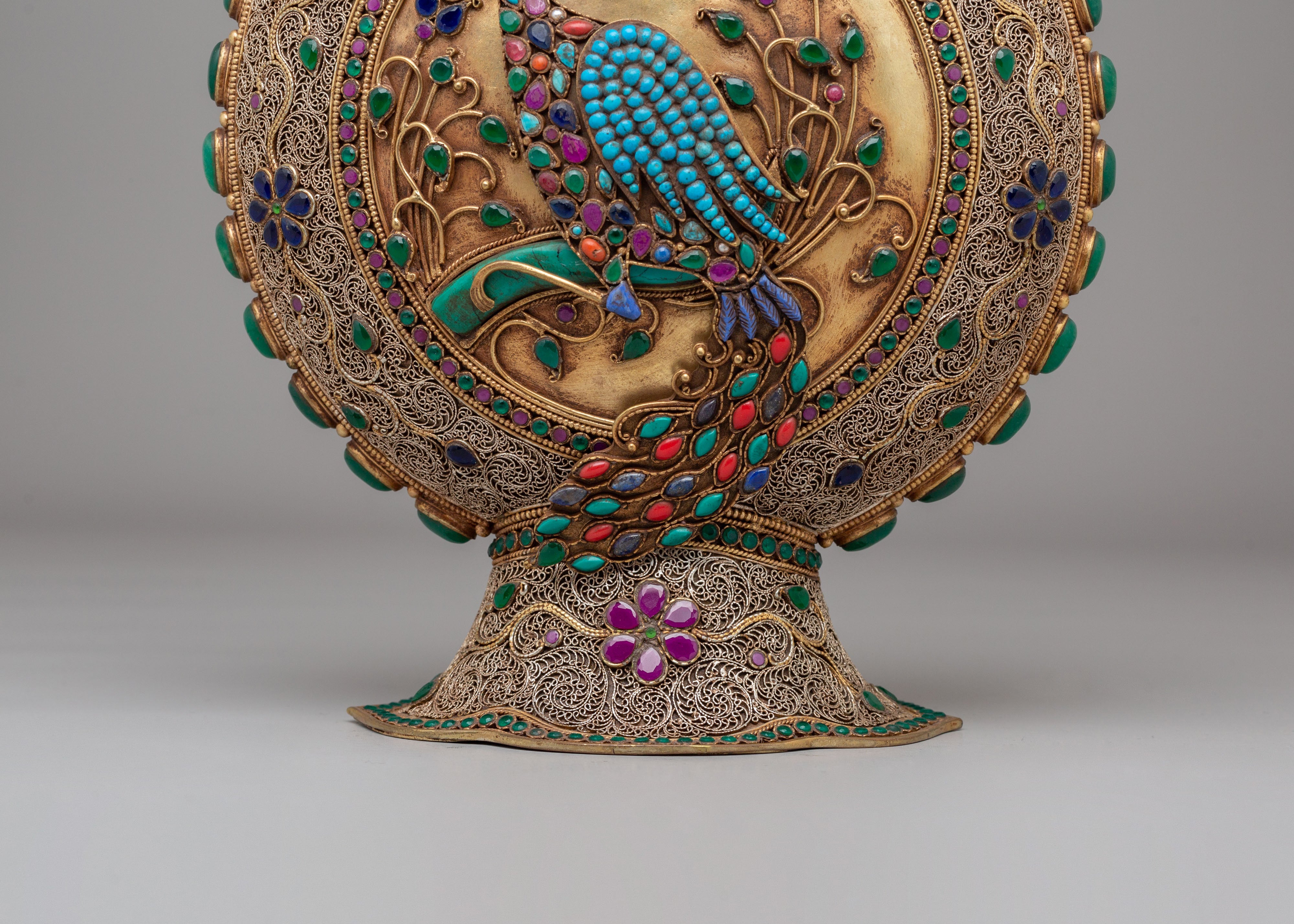 Ornate Snuffpot with Peacock and Floral Motif | Spiritual Home Decor