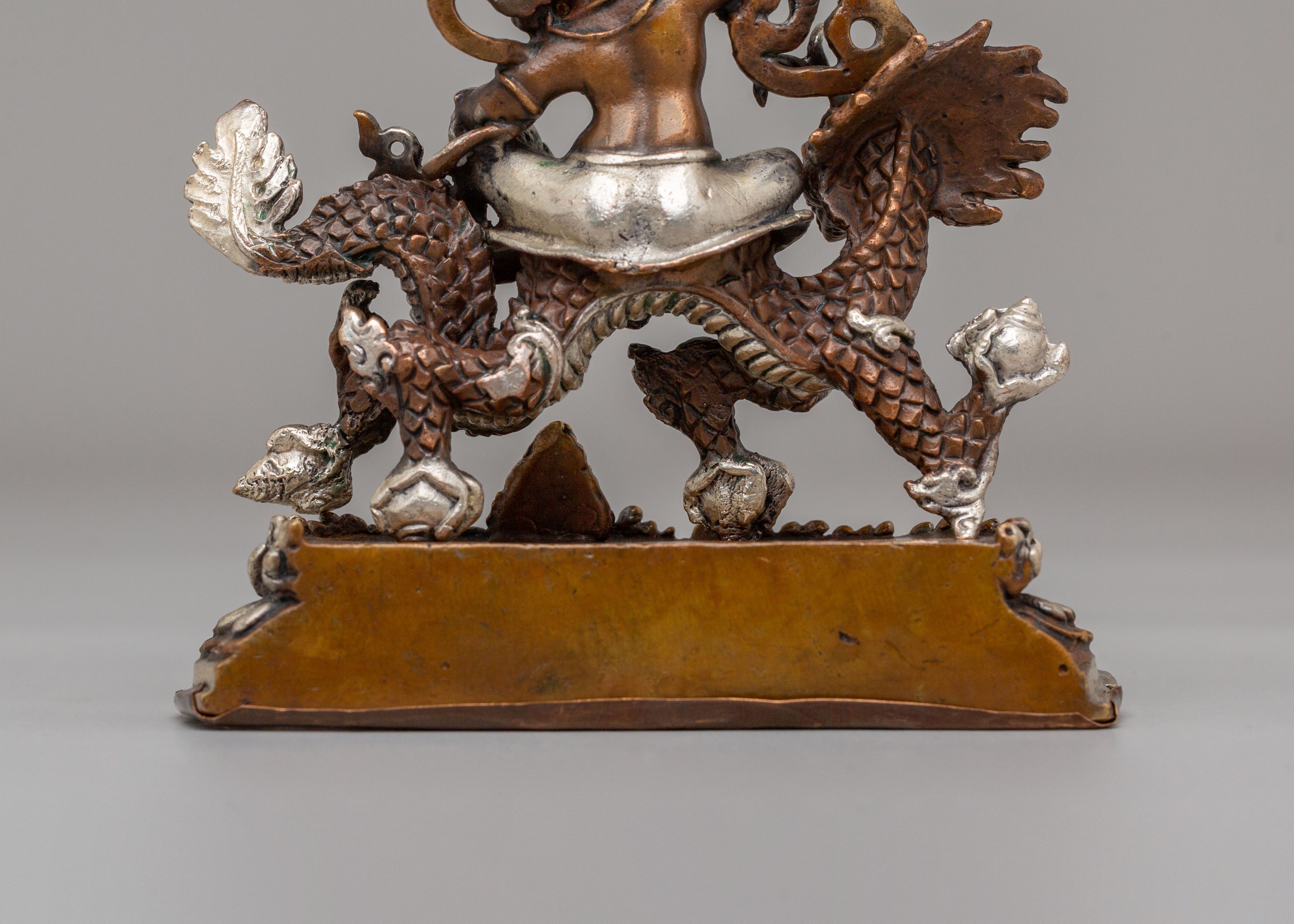 White Dzambhala Wealth Deity Statue | Silver Plated Oxidized Copper Body