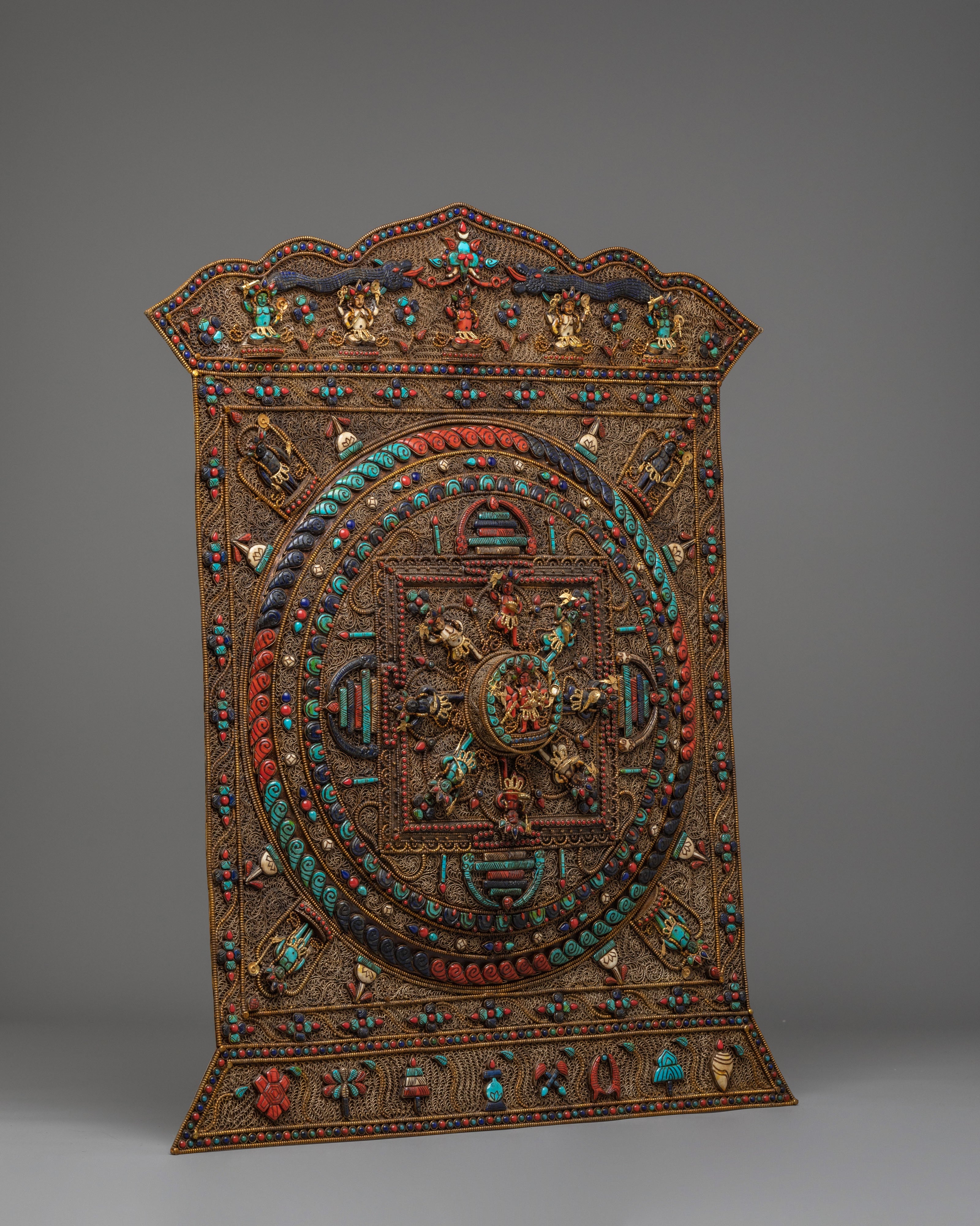 Tibetan Mandala Metal Thangka | Silver Filigree Buddhist Wall Art
