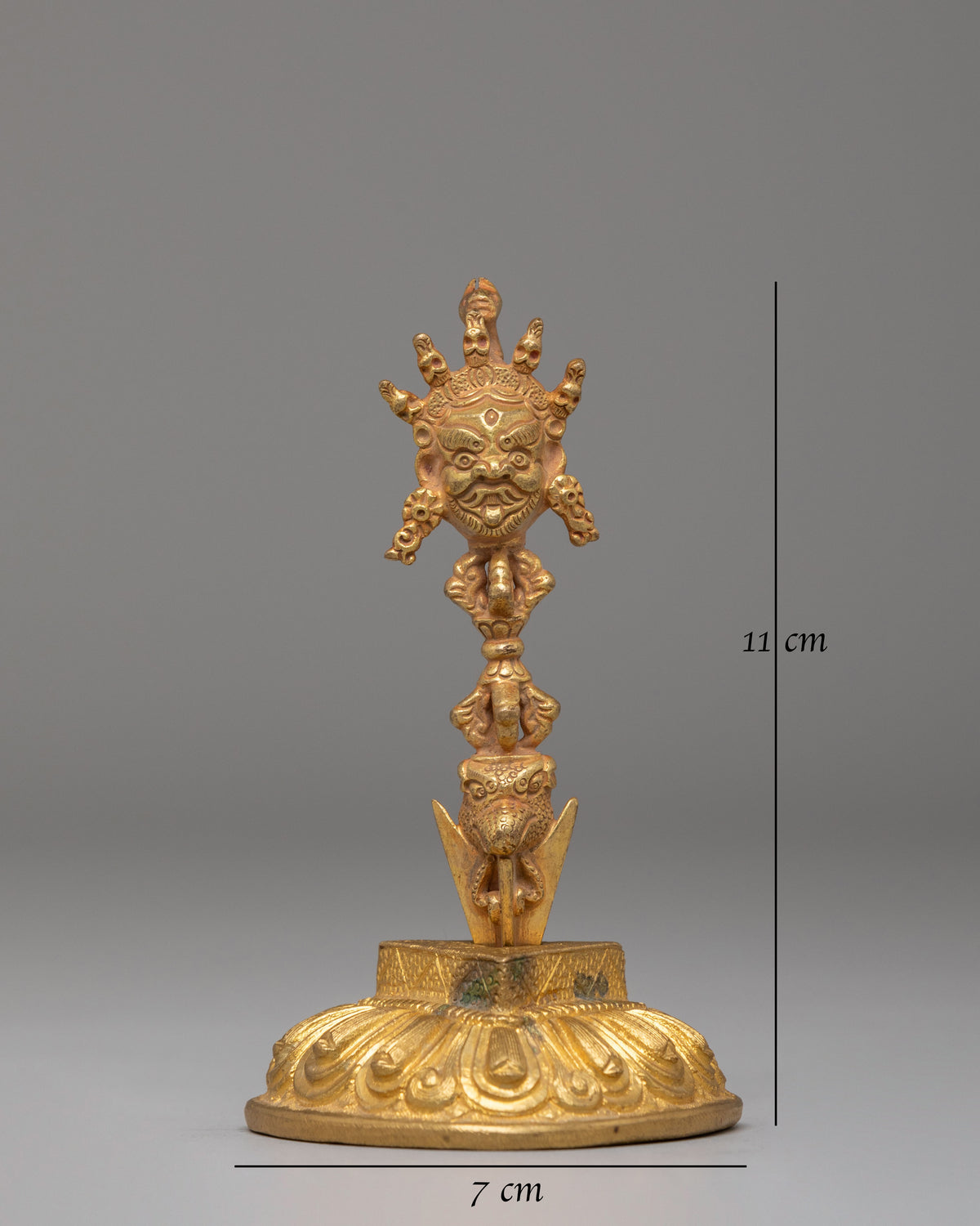 Ceremonial Hayagriva Deity Phurba | Gold Polished Copper Ritual Implement