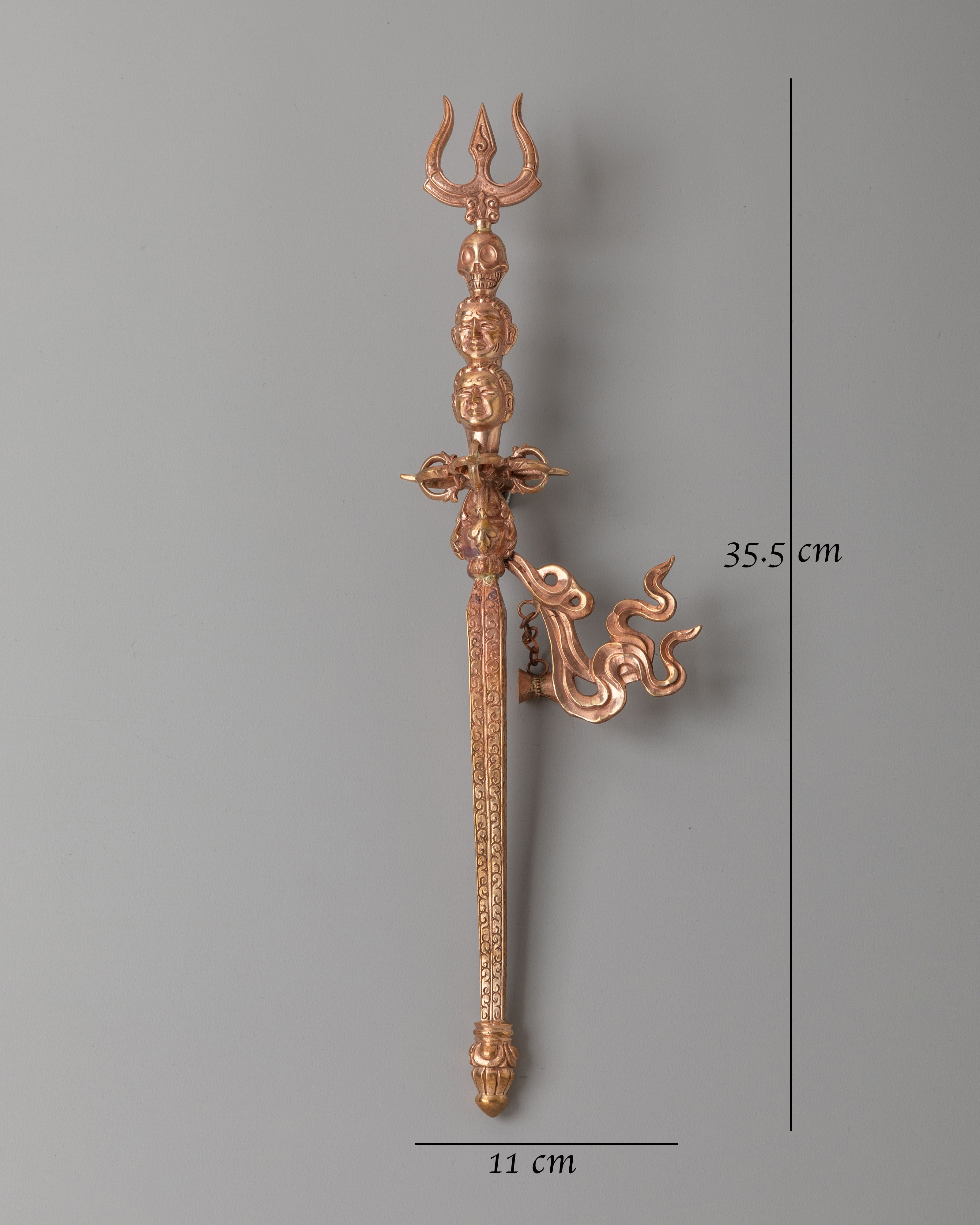 Traditional Khatvanga Buddhist Ceremonial Staff | Copper Ritual Staff
