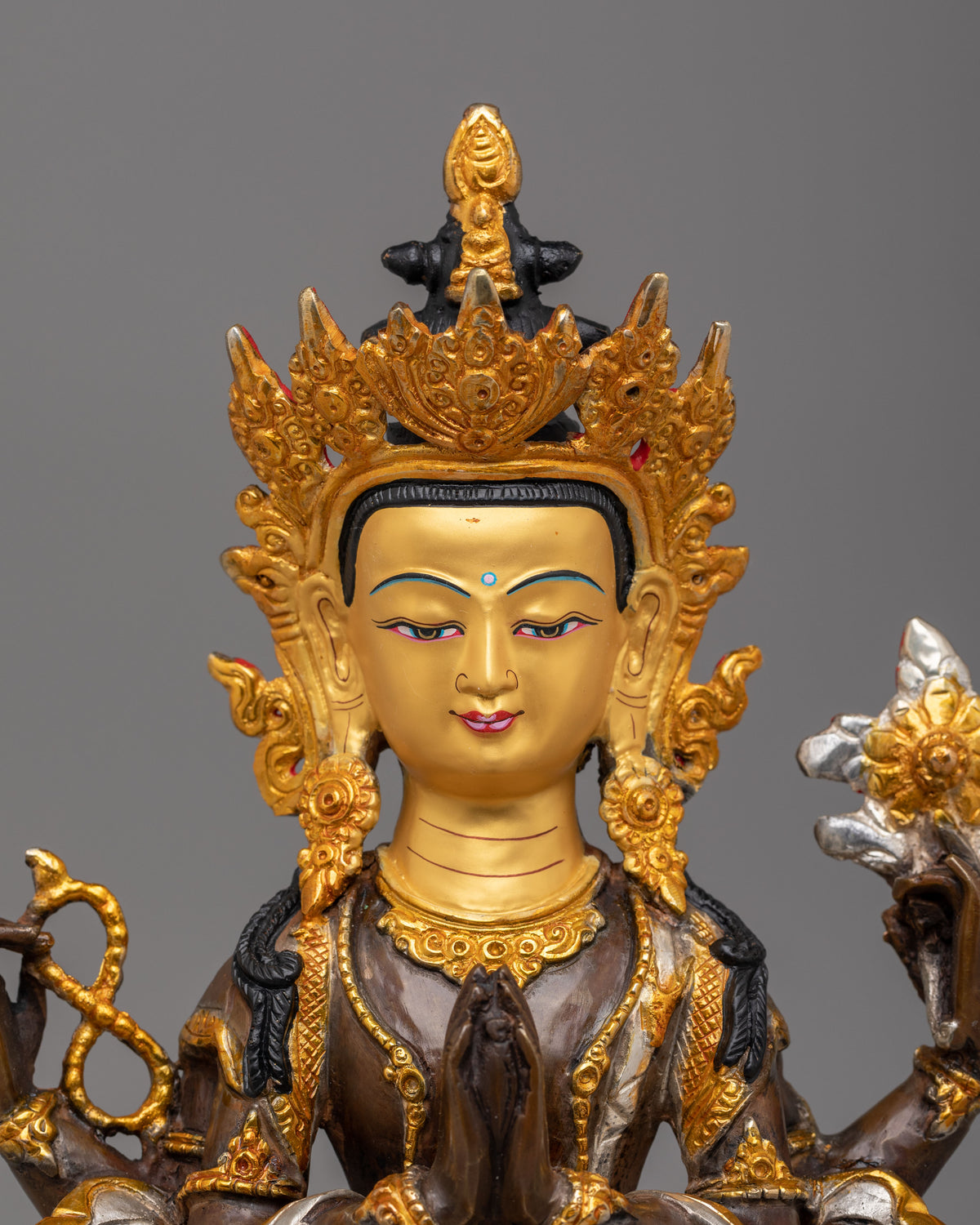 Spiritual Four-Armed Chenrezig Statue | Gold Plated Avalokiteshvara Buddhist Sculpture