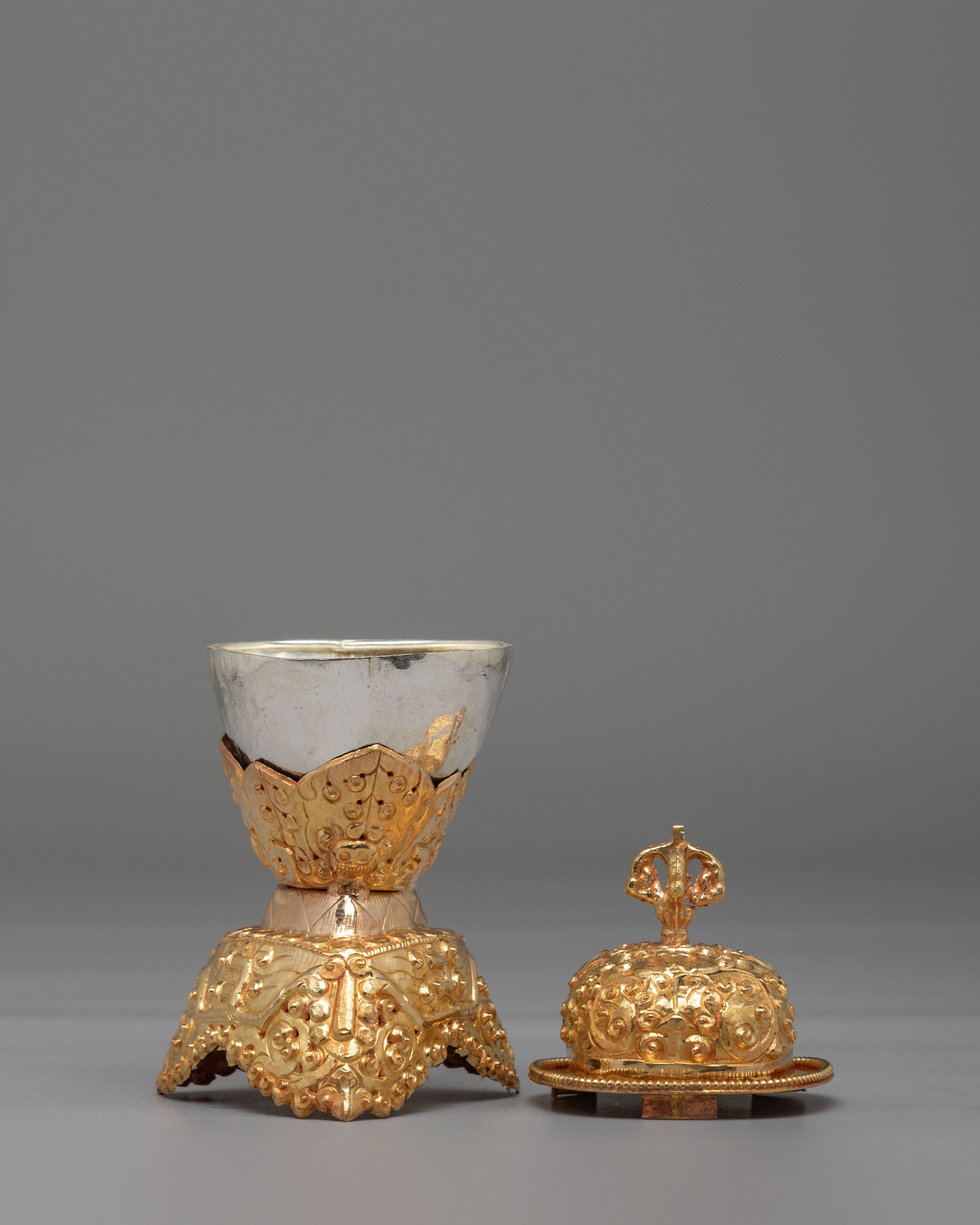 Traditional Ritual Kapala Set | Gold Gilded and Silver Coated Vessels