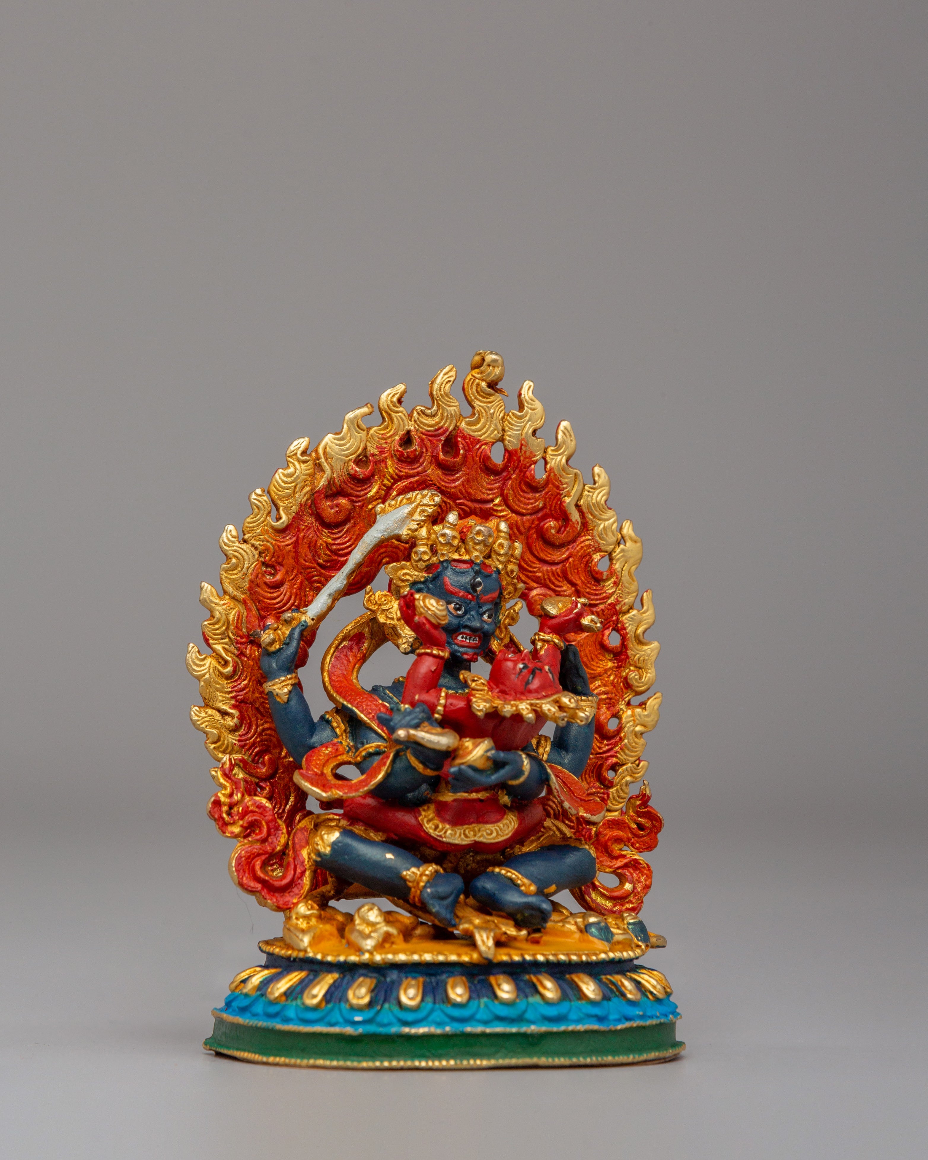 Four Armed Mahakala With Consort Statue | Symbol of Divine Union