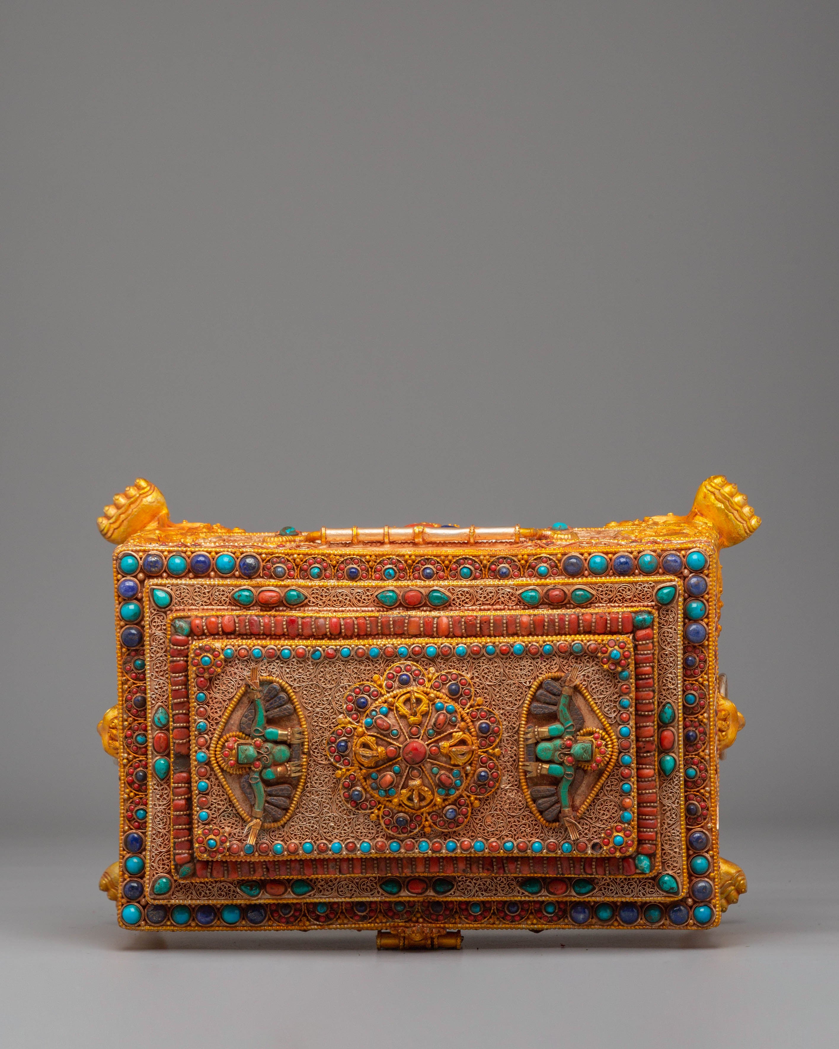 Electro Gold Plated Copper Treasure Box | Tibetan Altar Decor