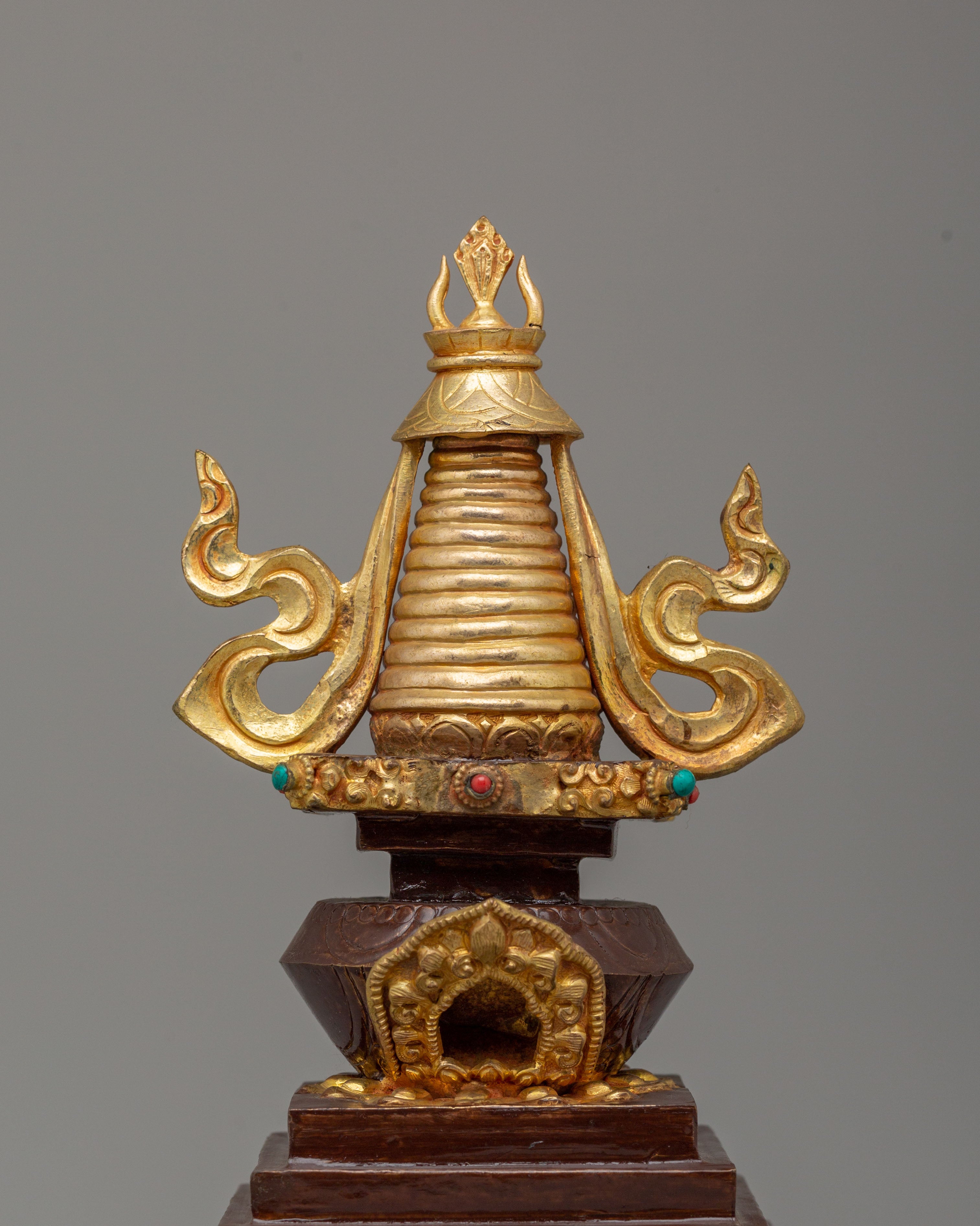 Handcrafted Altar Enlightenment Stupa | Tibetan Copper Spiritual Sculpture