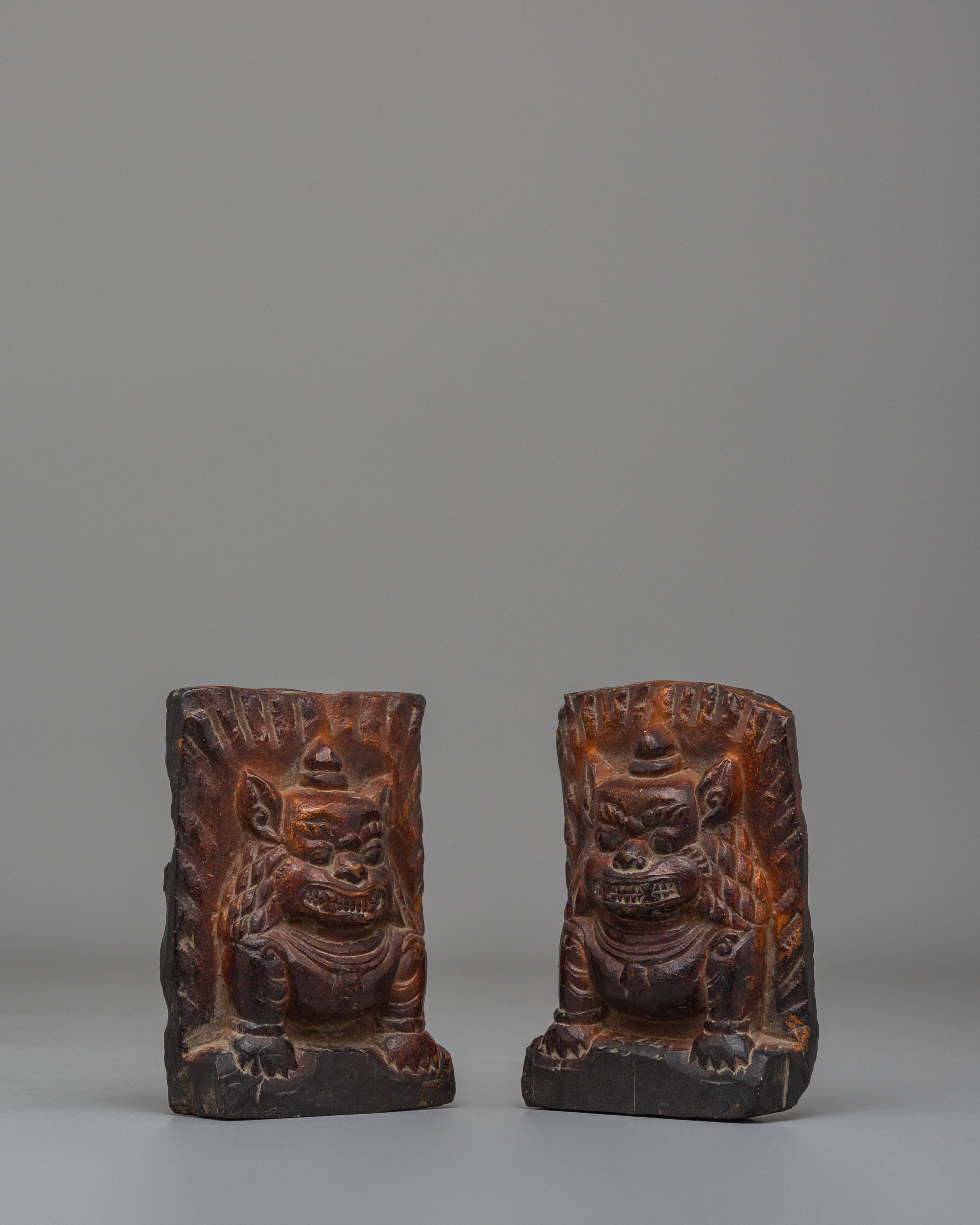 Sacred Guardian Lion Statue Set | Handcarved Stone Buddhist Decor