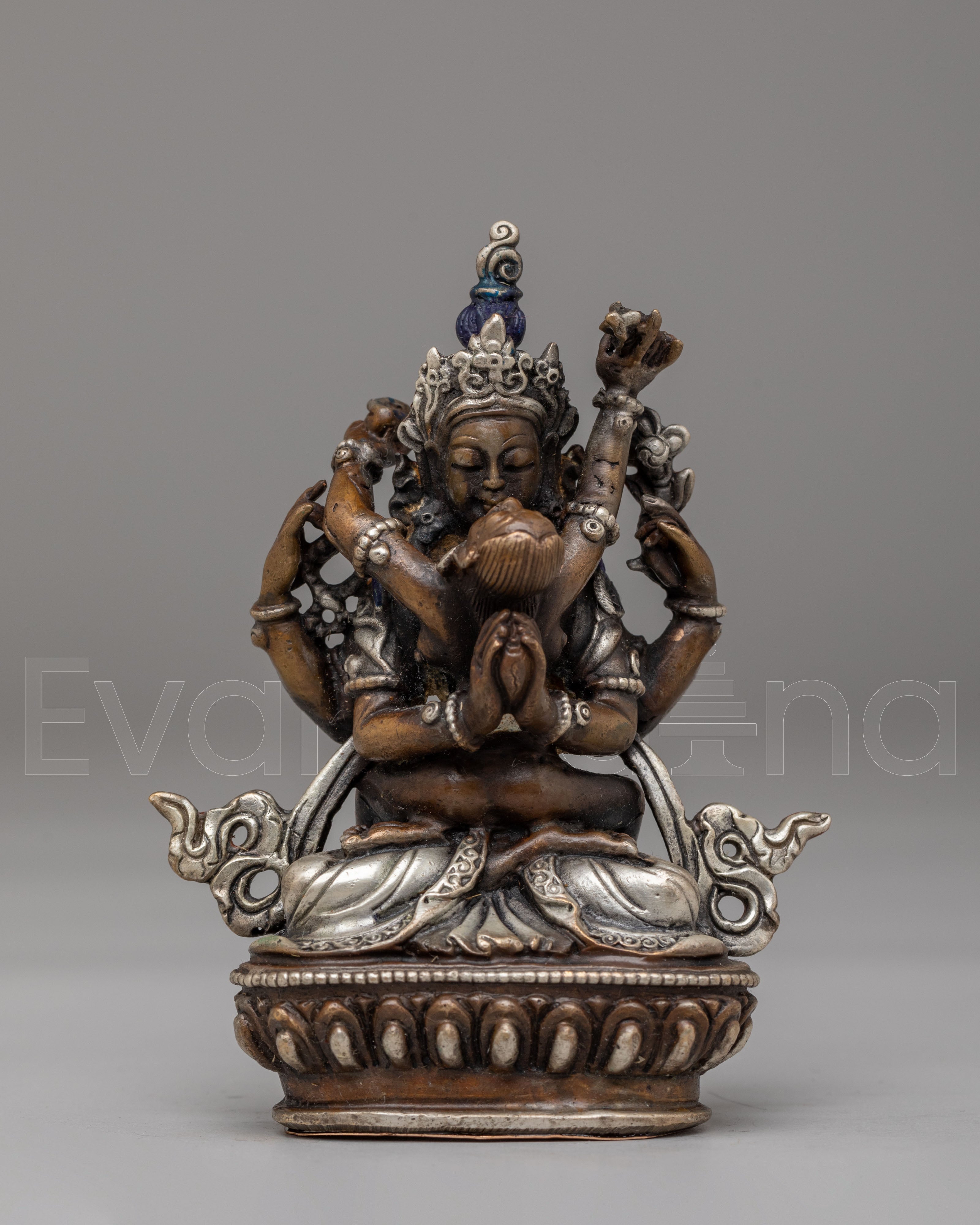 Handmade Chenrezig with Consort Statue | Tibetan Bodhisattva