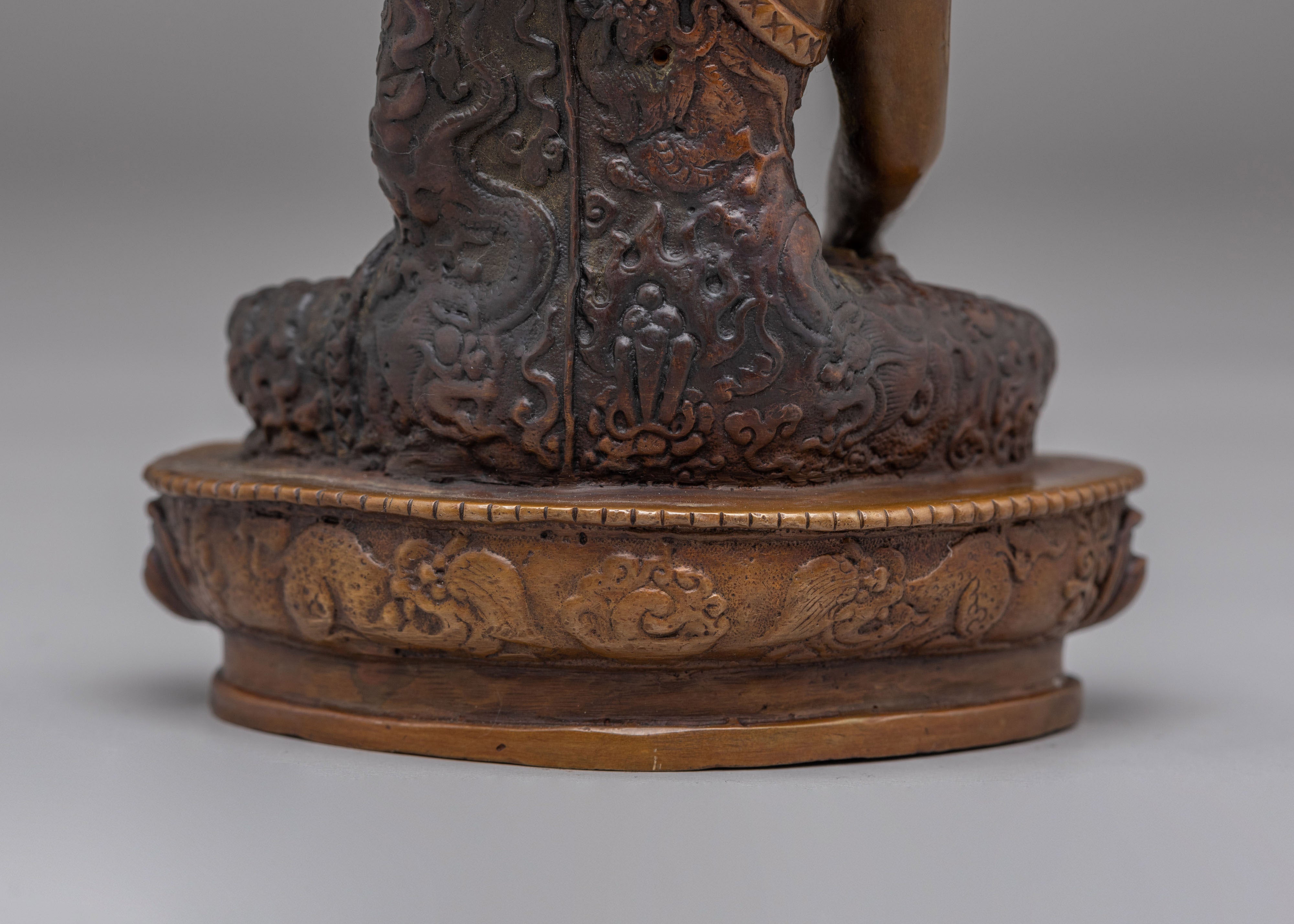 Ceremonial Shakyamuni Buddha Figurine | Oxidized Copper Statue for Altar