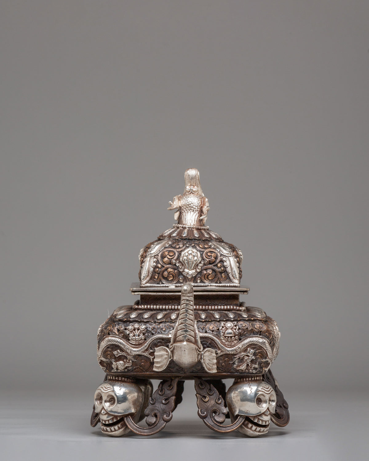 Decorative Buddhist Incense Burner | Silver Plated Copper Artwork