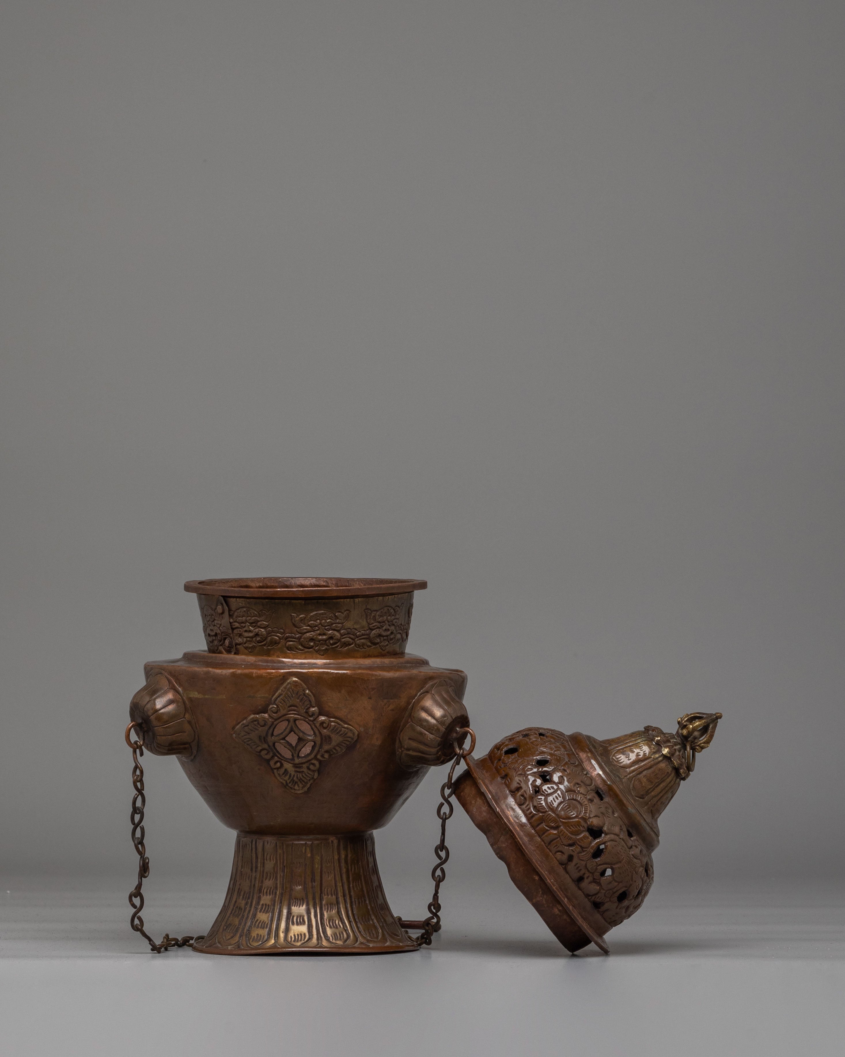 Traditional Buddhist Hanging Incense Burner | Oxidized Copper for Altar and Meditation
