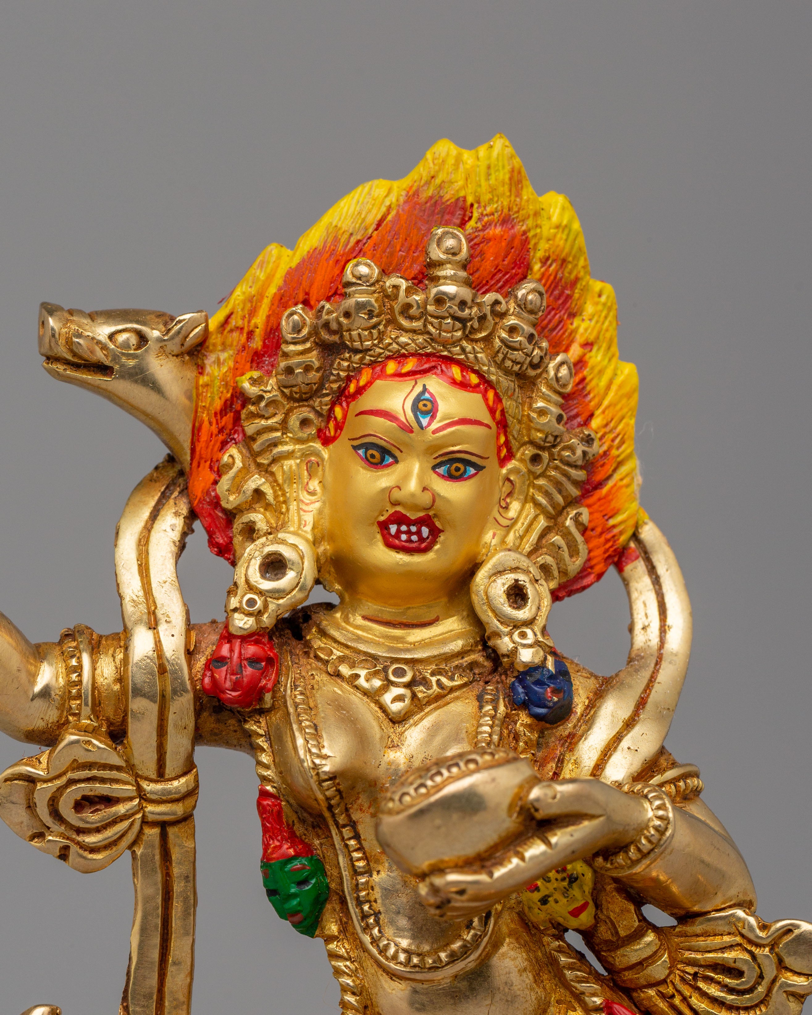 Protector Deity Dorje Phagmo Statue | Handcrafted Copper Body with Gold Plating