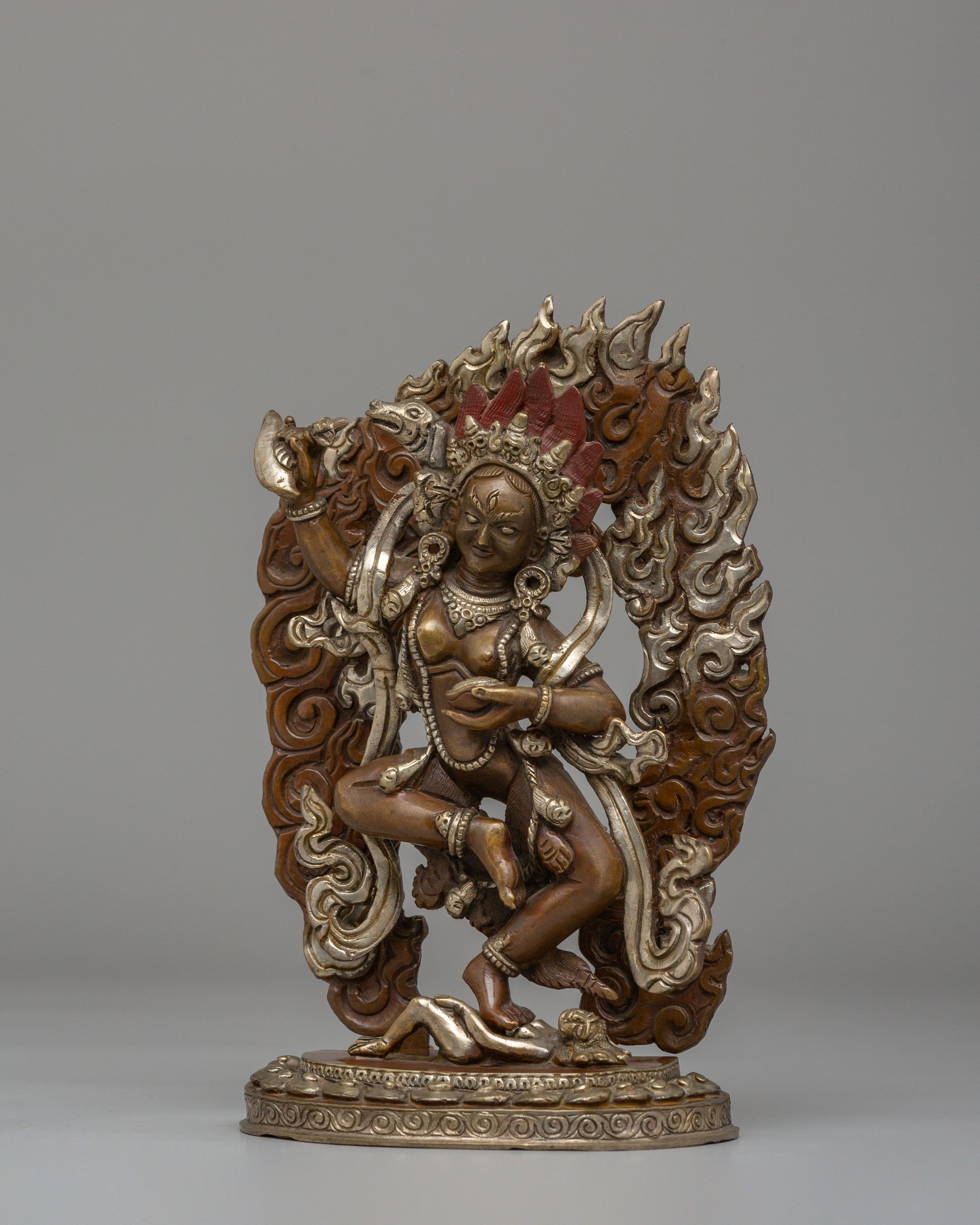 Himalayan Dorje Phagmo Deity Statue | Silver Plated Tibetan Altar Decor