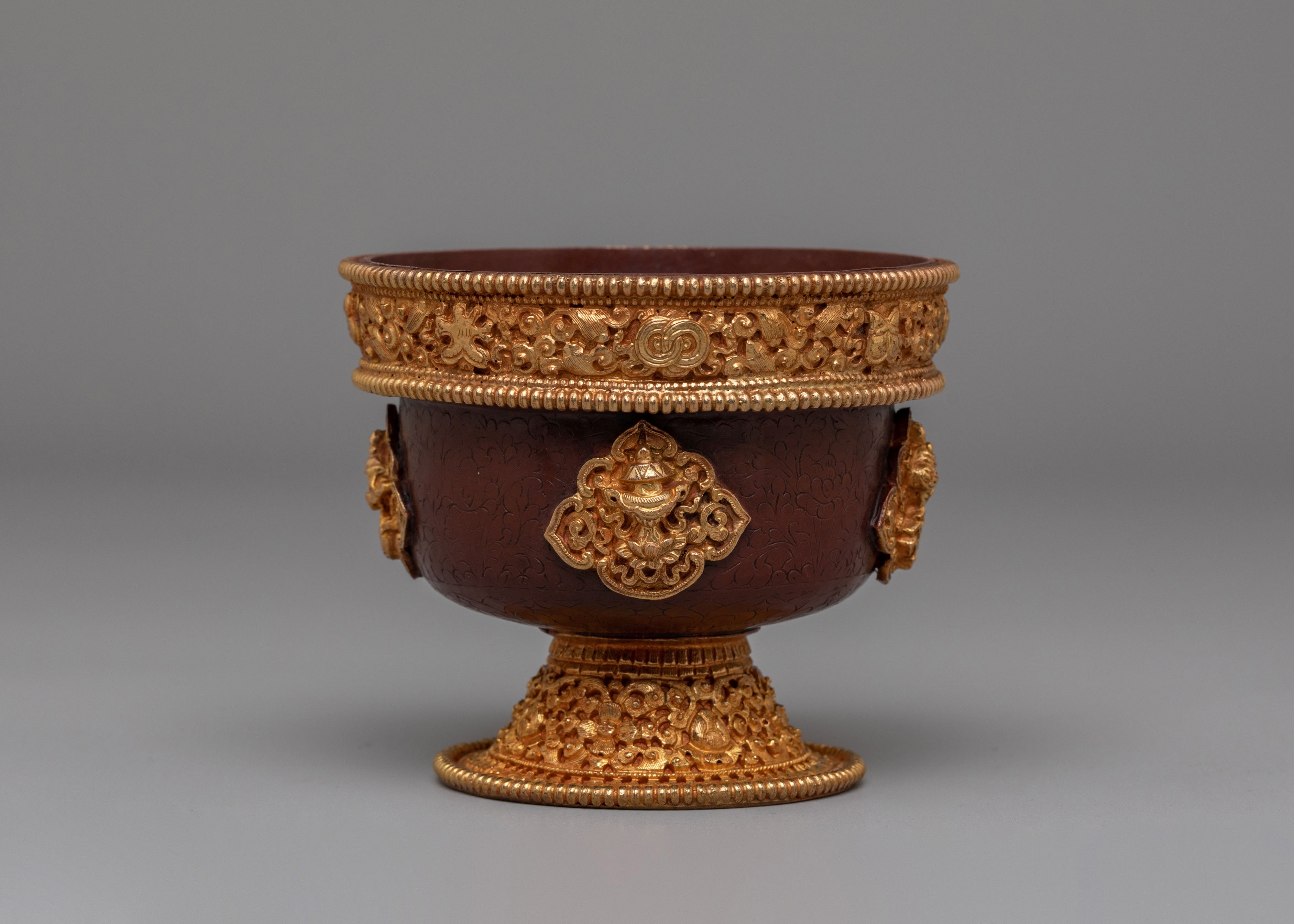 Himalayan Buddhist Offering Bowls | Copper Offering Bowl Set with Gold Finish