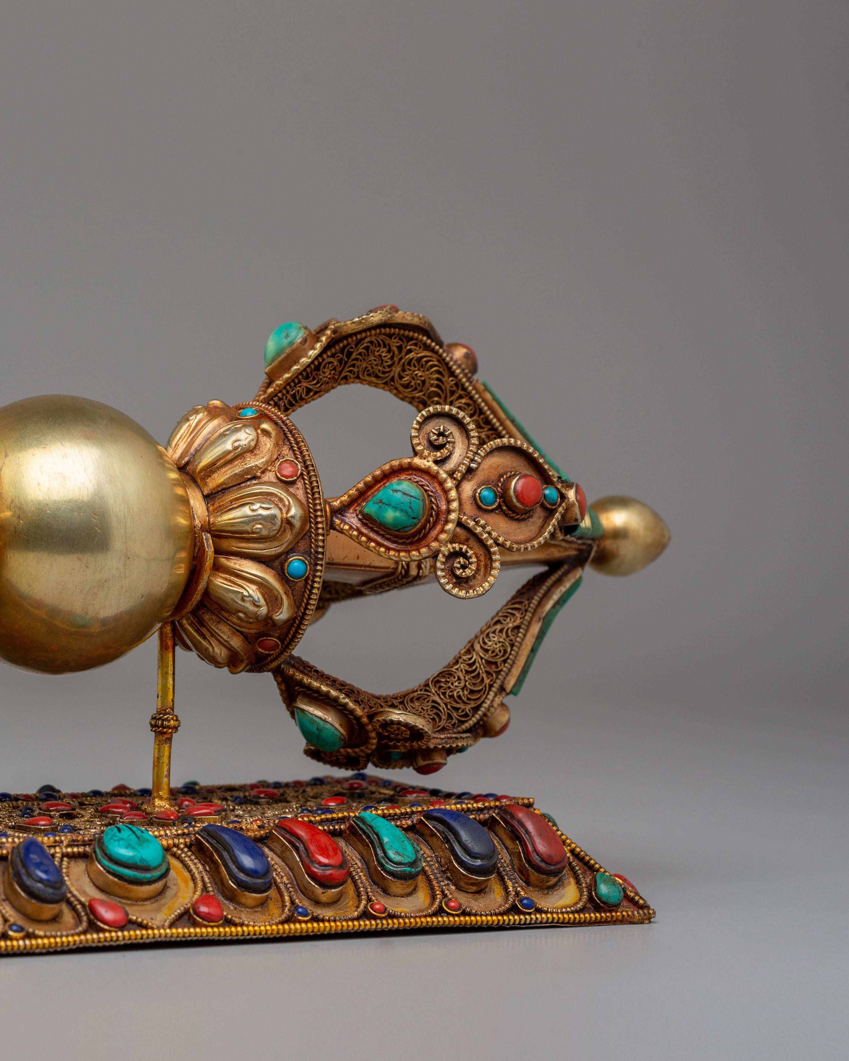 Buddhist Ritual Vajra With Stand | Copper Gemstone Dorje